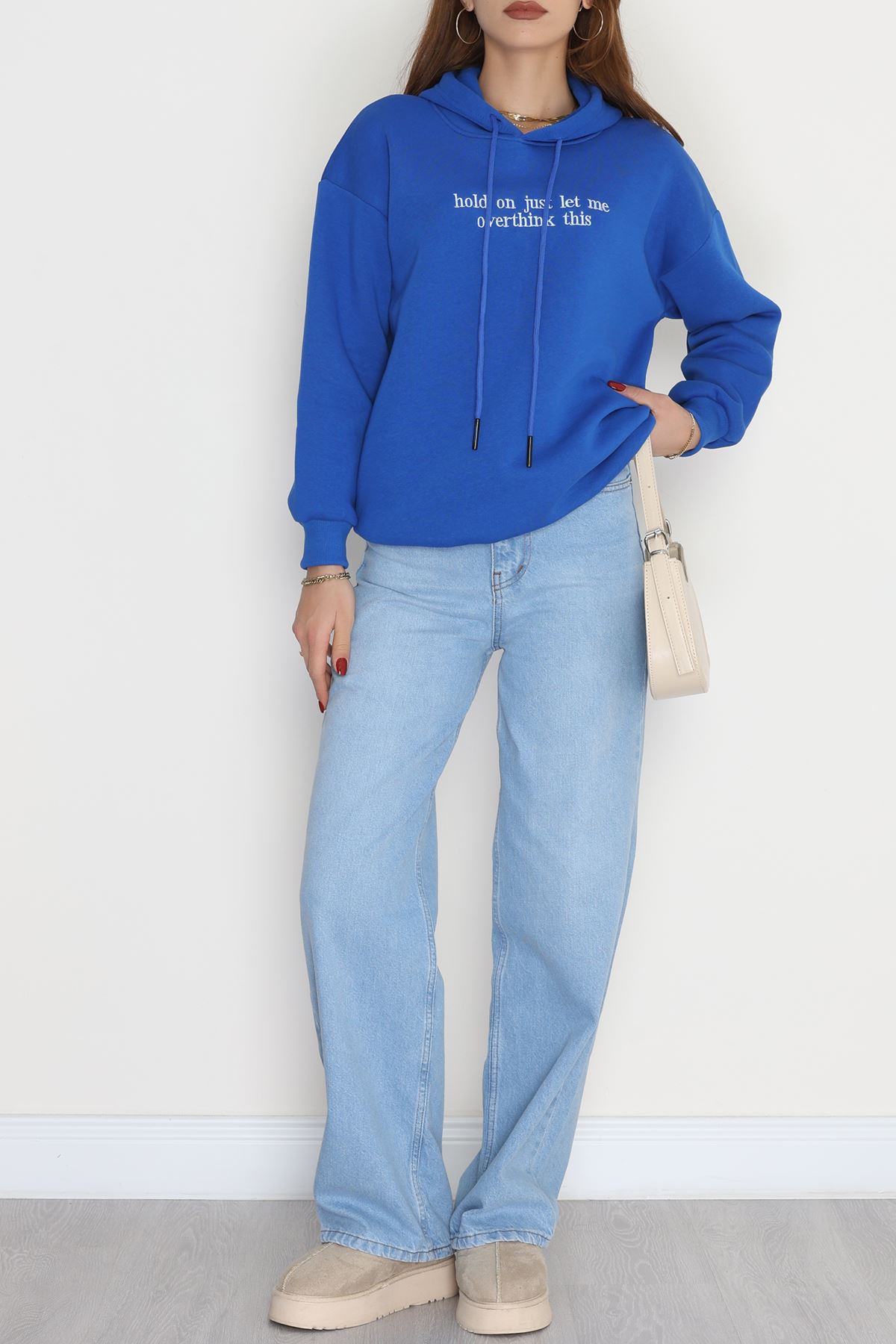 3 İplik Kapşonlu Nakışlı Sweat Saks - 42221.1878.