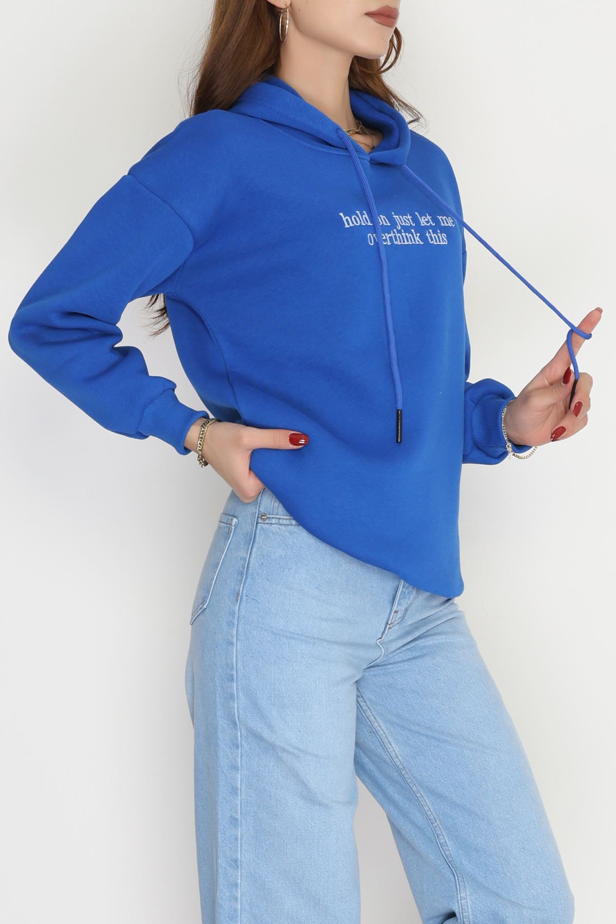 3 İplik Kapşonlu Nakışlı Sweat Saks - 42221.1878.