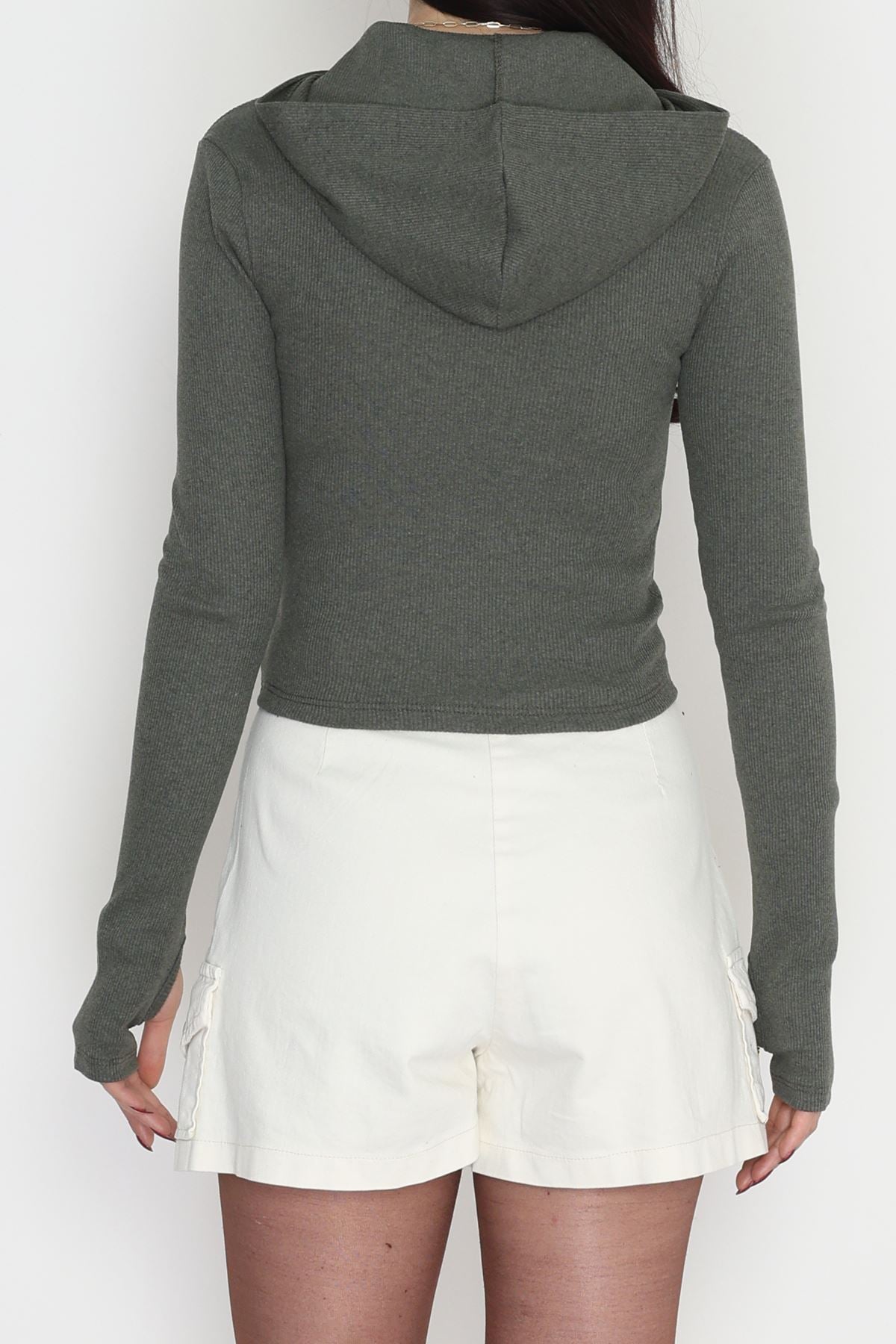 Kapşonlu Parmak Geçmeli Kaşkorse Body Haki - 70769.1748.