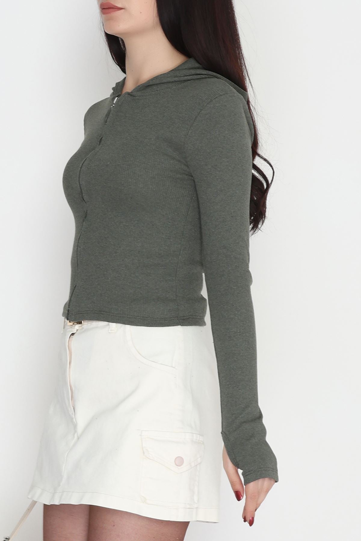 Kapşonlu Parmak Geçmeli Kaşkorse Body Haki - 70769.1748.