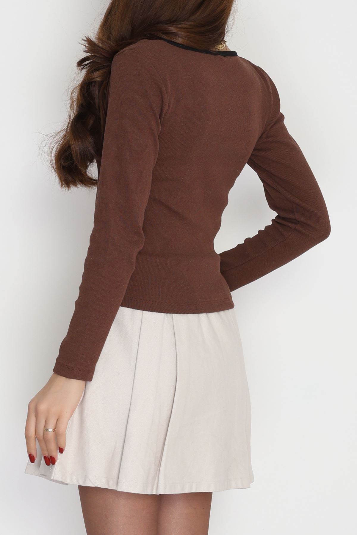 Çerçeve Yaka Fiyonk Detay Kaşkorse Body Kahve - 70786.599.