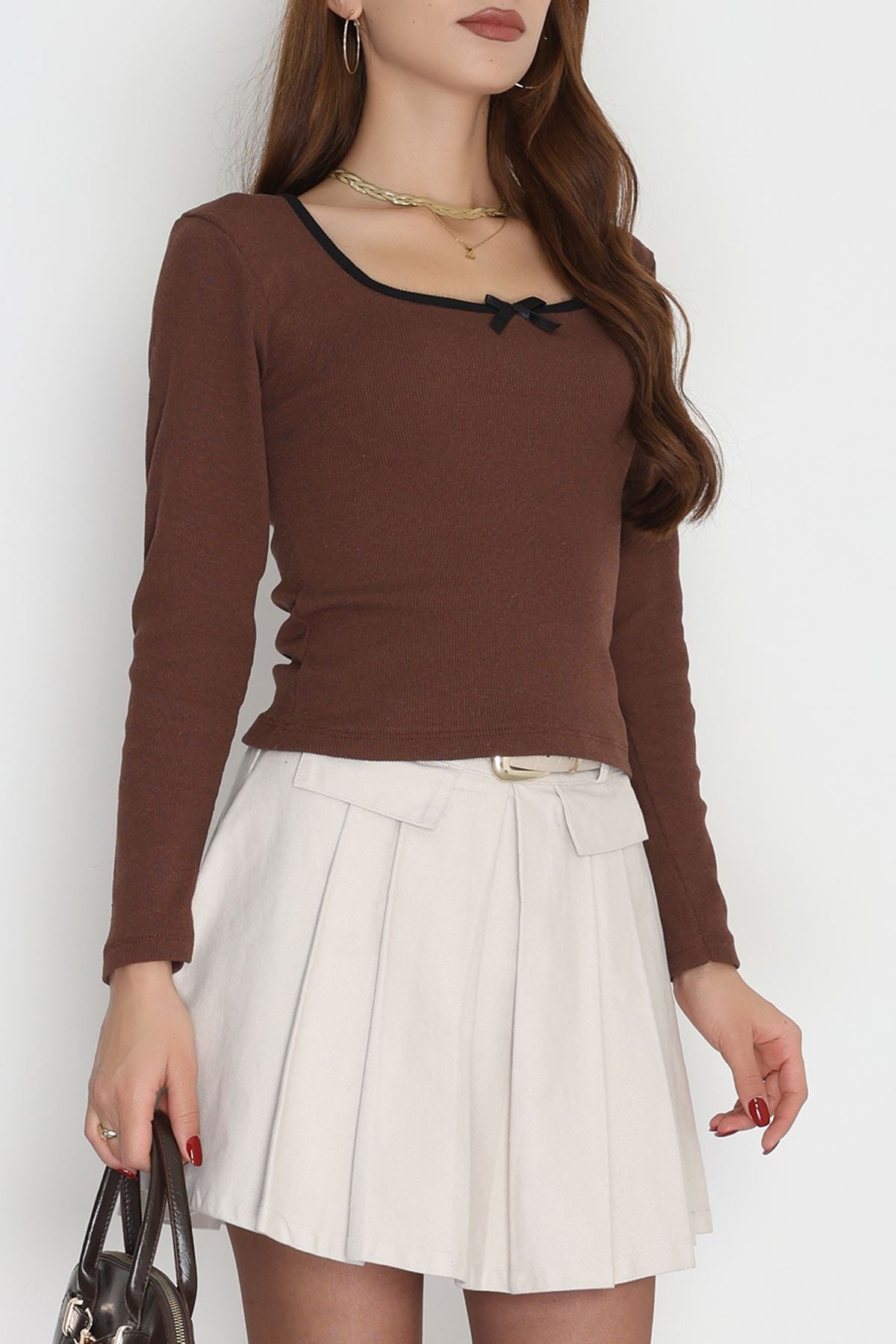 Çerçeve Yaka Fiyonk Detay Kaşkorse Body Kahve - 70786.599.