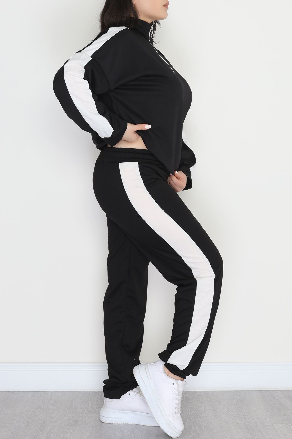 Fermuarlı 2 İplik Büyük Beden Eşofman Takımı Siyah - 50785.1857.