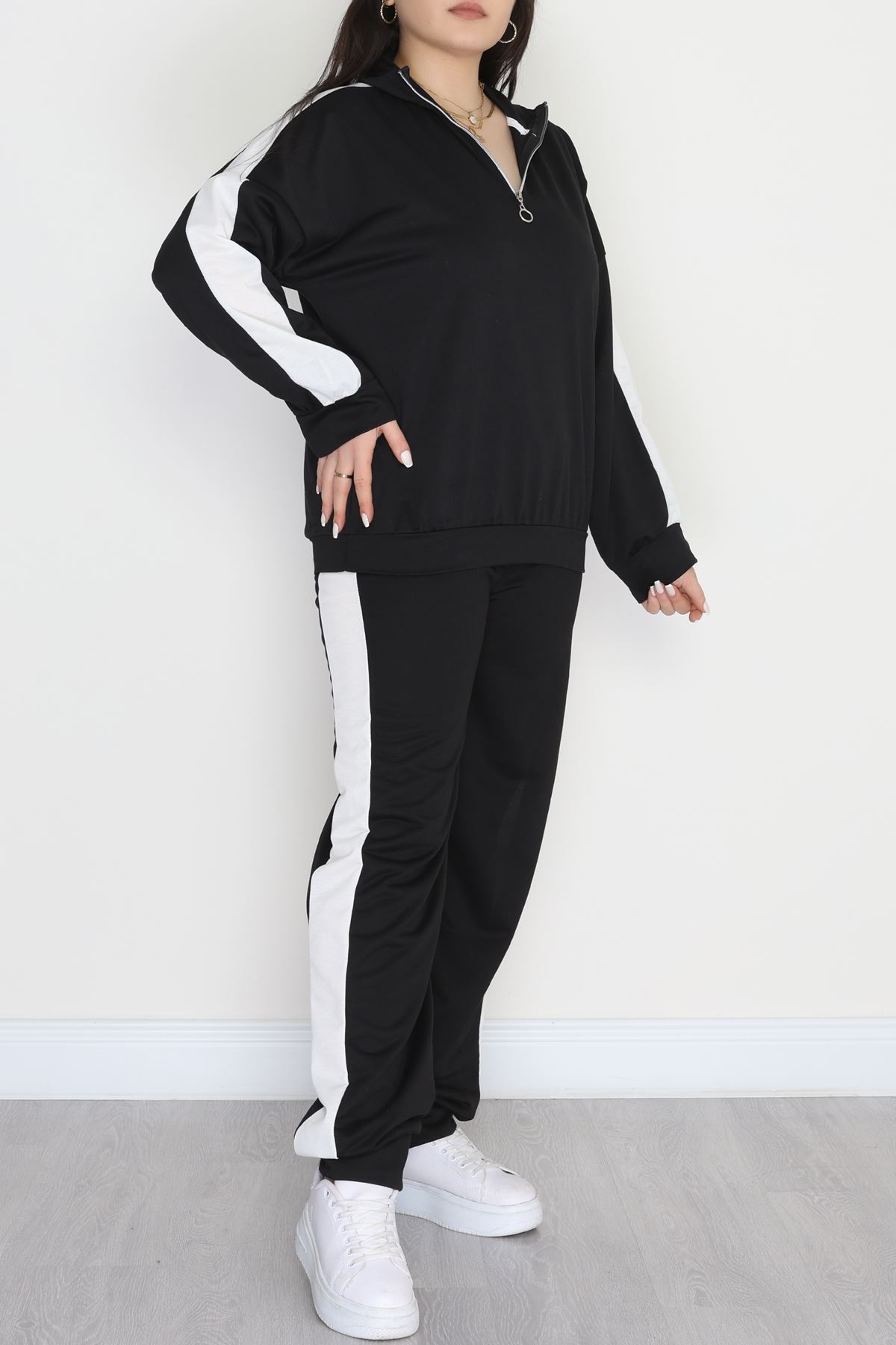 Fermuarlı 2 İplik Büyük Beden Eşofman Takımı Siyah - 50785.1857.