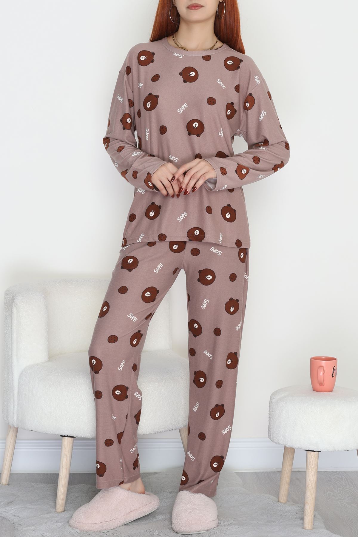 Süet Alt Üst Aynı Pijama Takımı Açıkkahve - 118.1287.