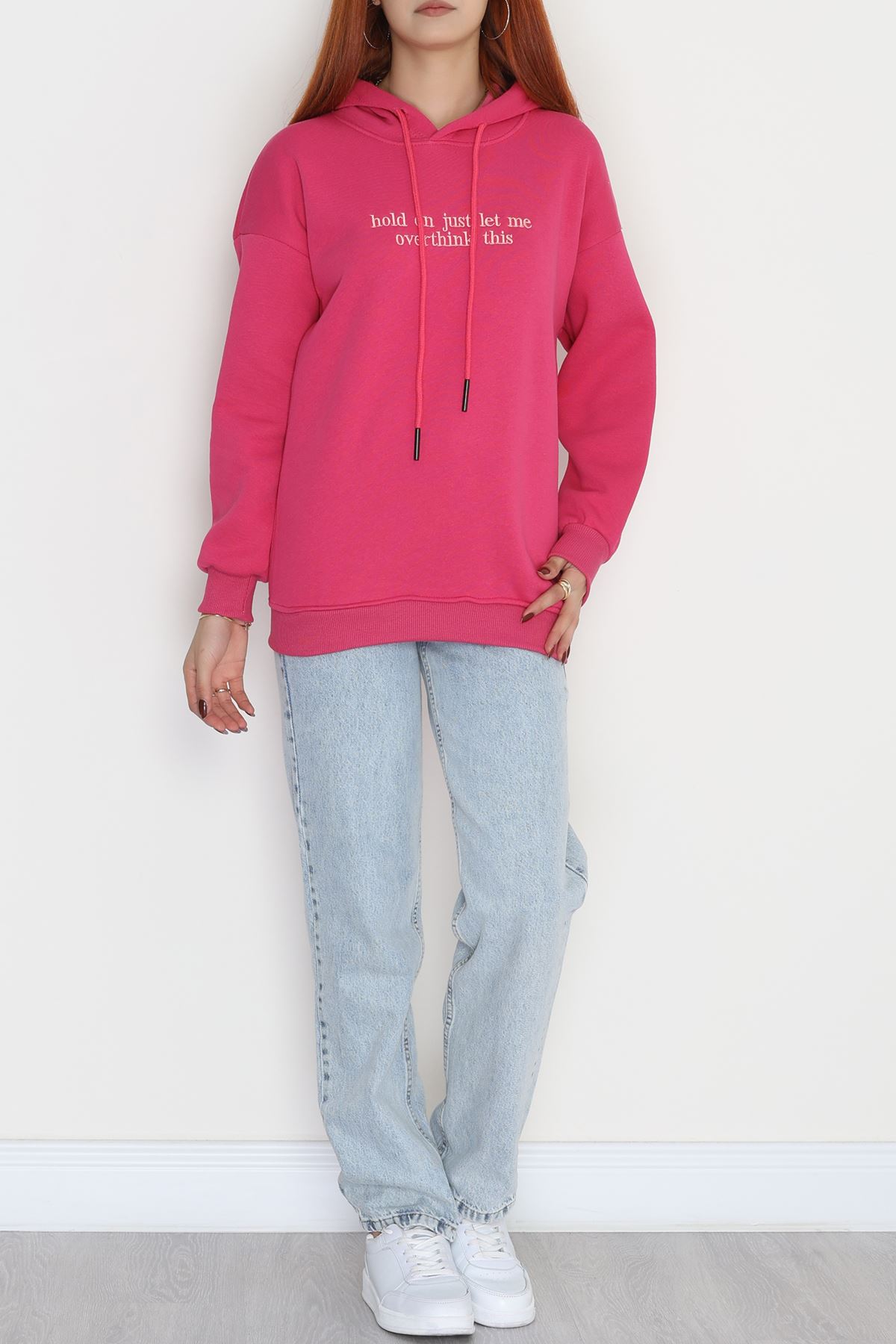 3 İplik Kapşonlu Nakışlı Sweat Fuşya - 42221.1878.