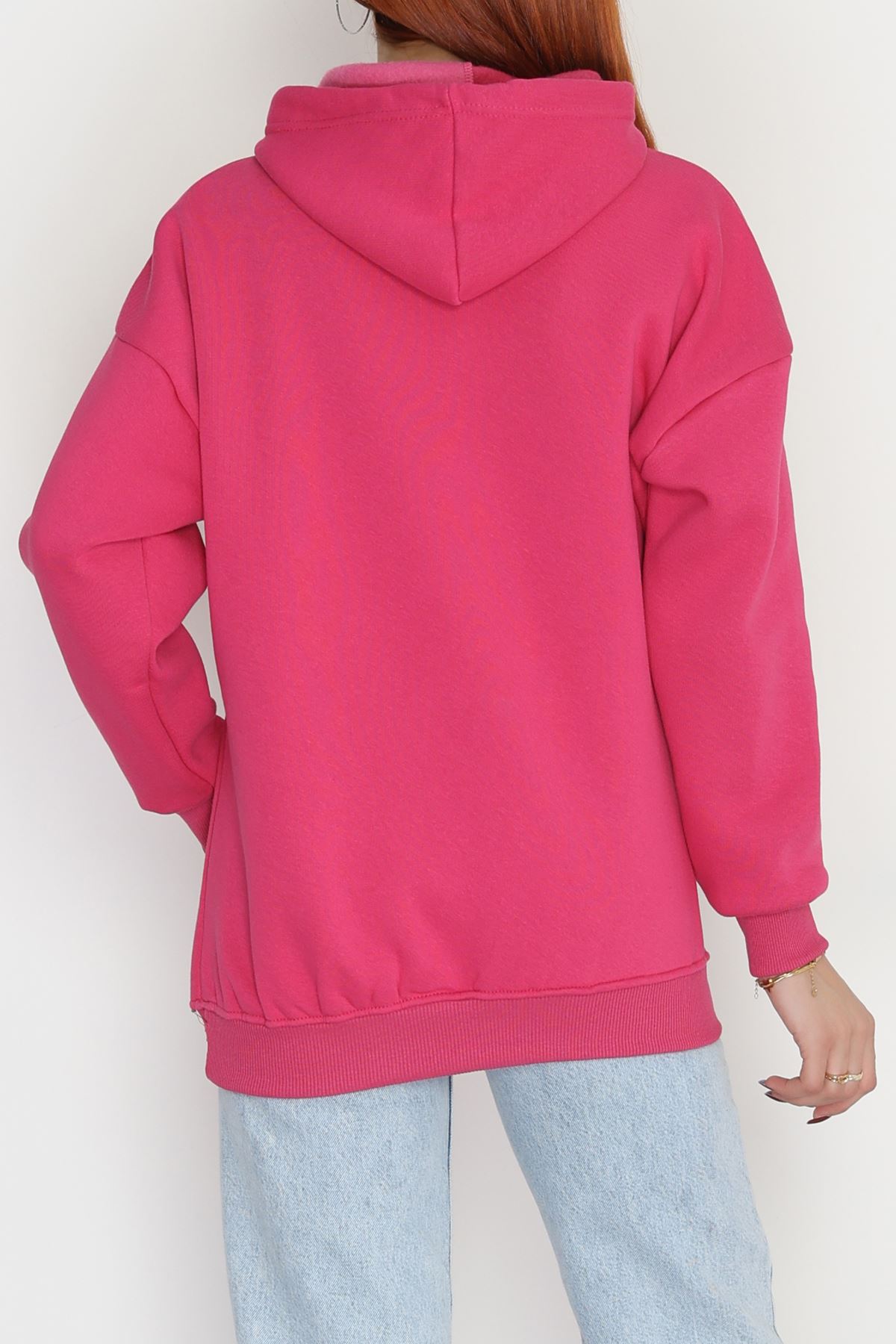3 İplik Kapşonlu Nakışlı Sweat Fuşya - 42221.1878.