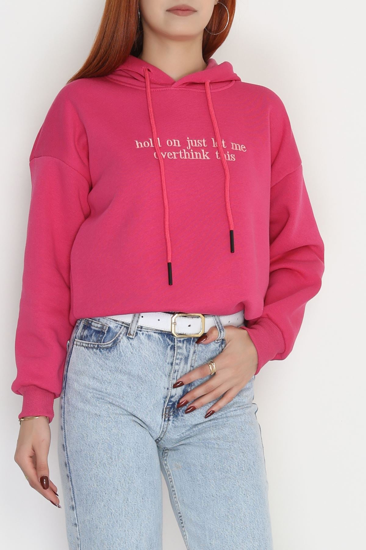 3 İplik Kapşonlu Nakışlı Sweat Fuşya - 42221.1878.