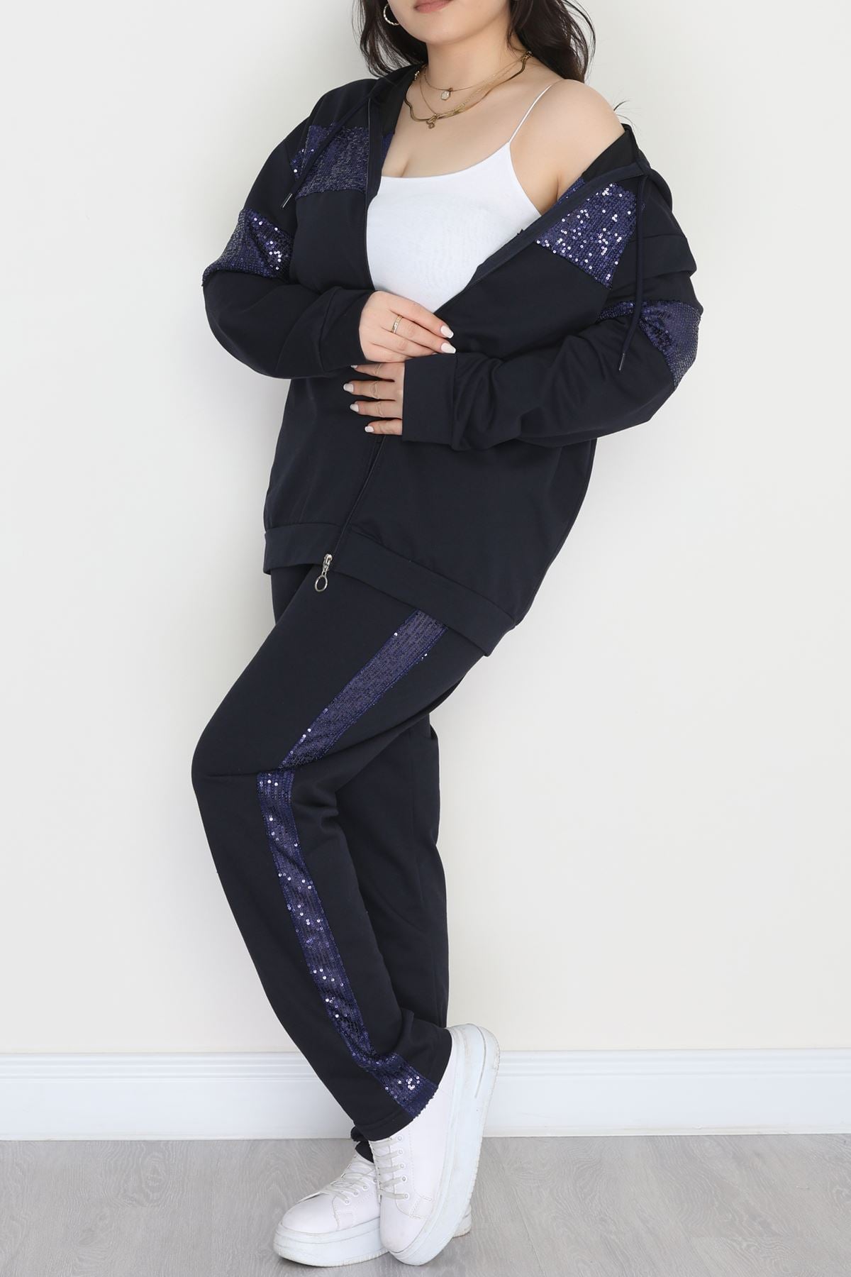 Pul Garnili 2 İplik Büyük Beden Eşofman Takımı Lacivert - 50808.1857.