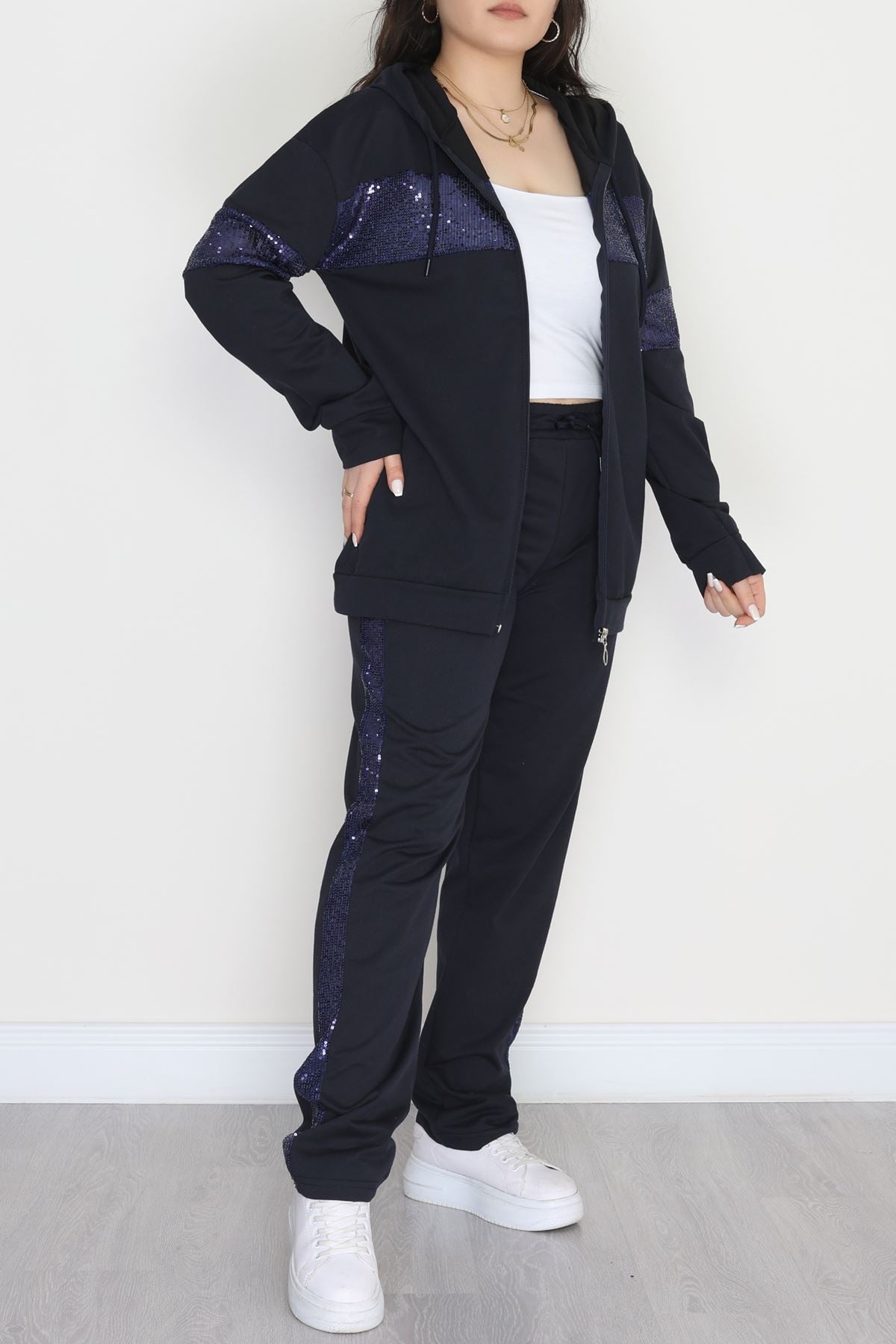 Pul Garnili 2 İplik Büyük Beden Eşofman Takımı Lacivert - 50808.1857.