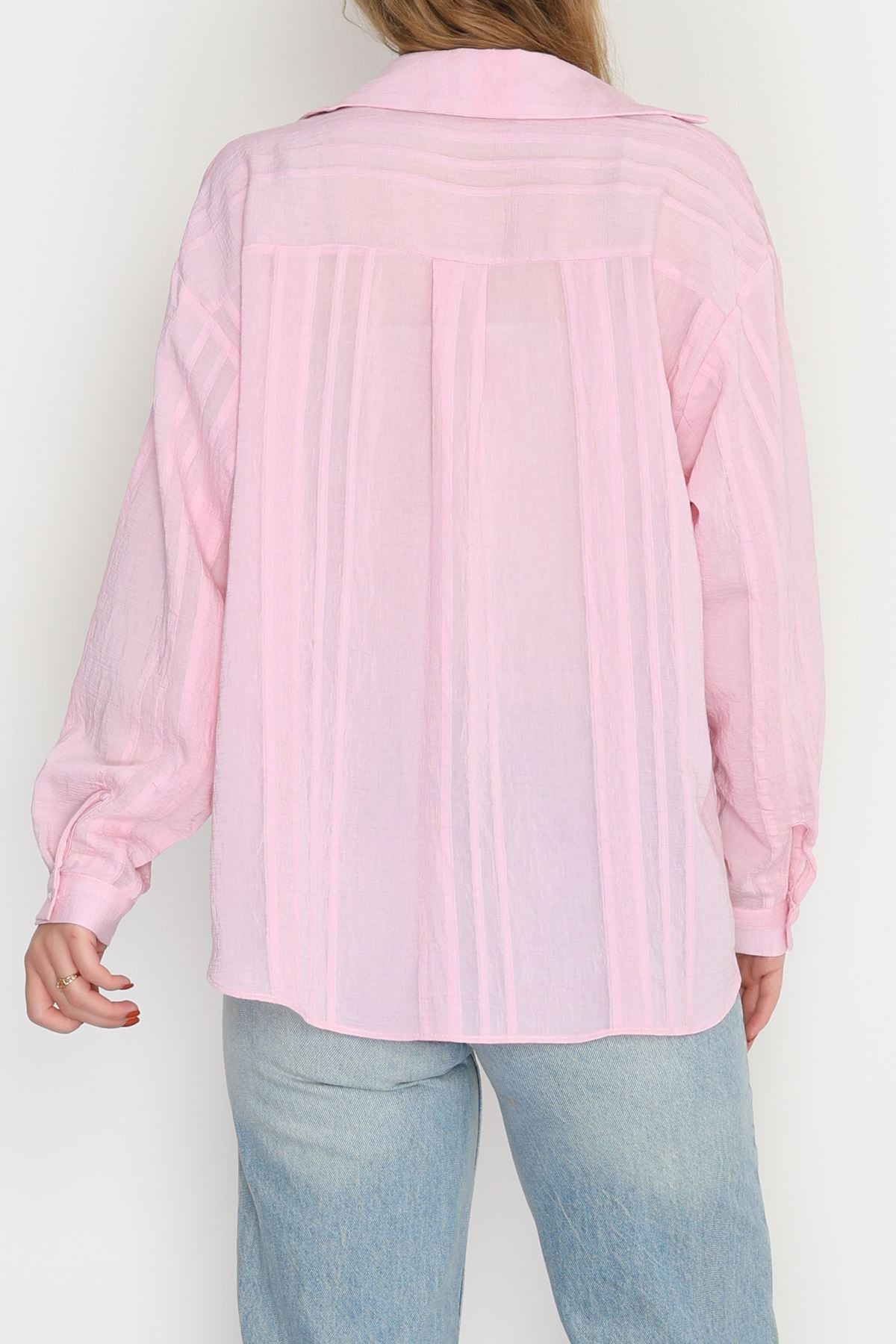 V Yaka Çizgi Detaylı Gömlek Pembe - 41546.444.