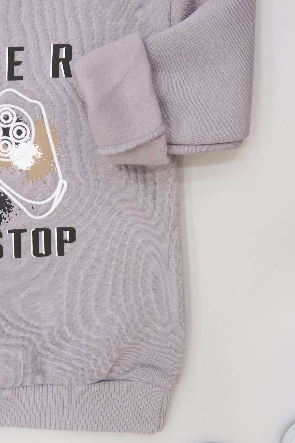 6-9 Yaş Gamer Baskılı 3 İp Şardonlu Sweatshirt Gri - 2264219.1576.