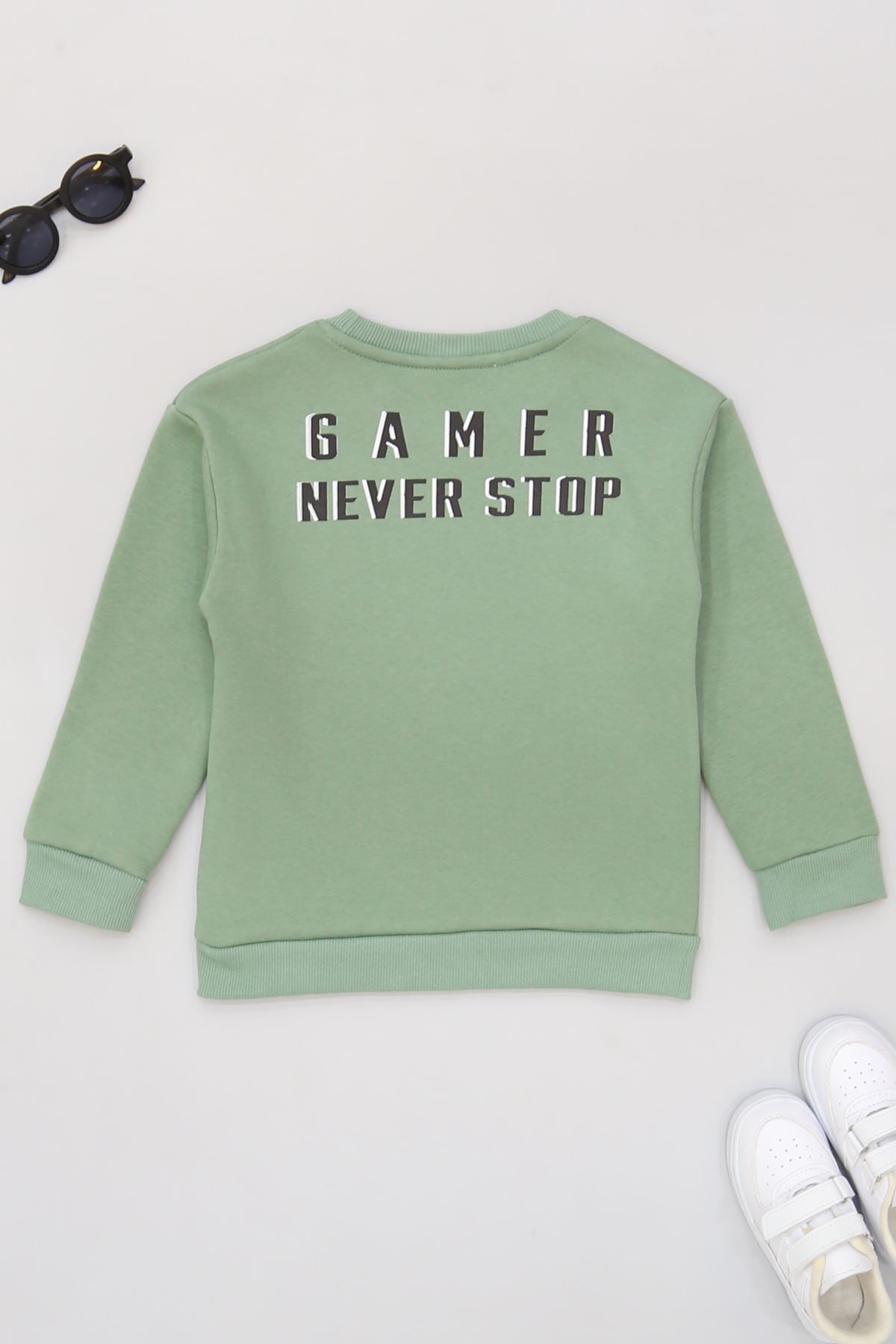6-9 Yaş Gamer Baskılı 3 İp Şardonlu Sweatshirt Mint - 2264219.1576.