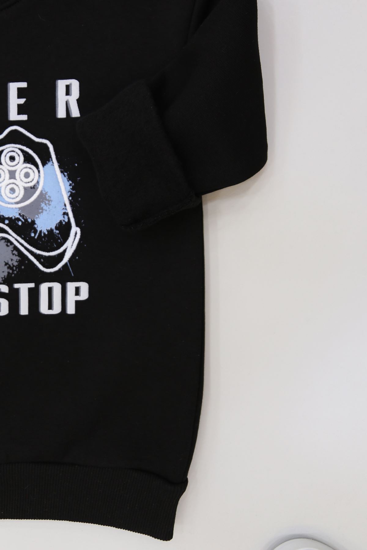 6-9 Yaş Gamer Baskılı 3 İp Şardonlu Sweatshirt Siyah - 2264219.1576.