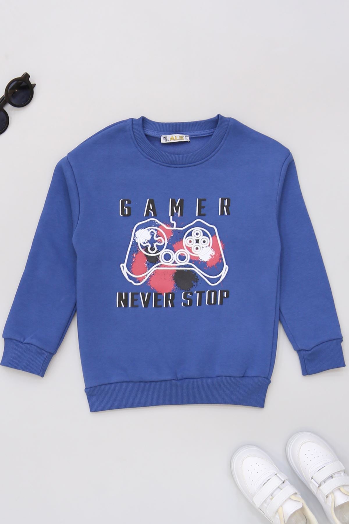 6-9 Yaş 3 İp Şardonlu Sweatshirt Mavi - 2264219.1576.