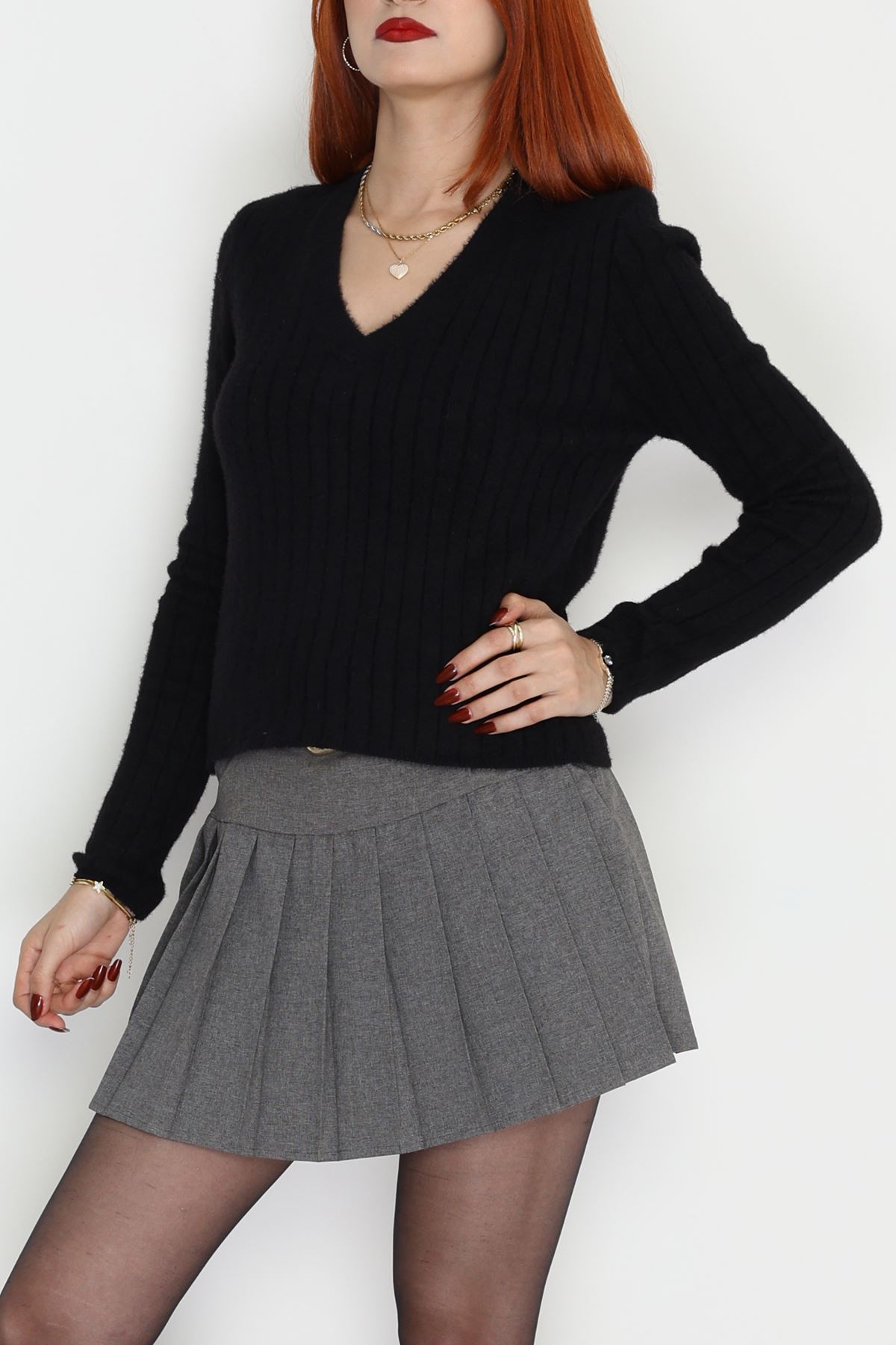 V Yaka Triko Siyah - 2217.1765.