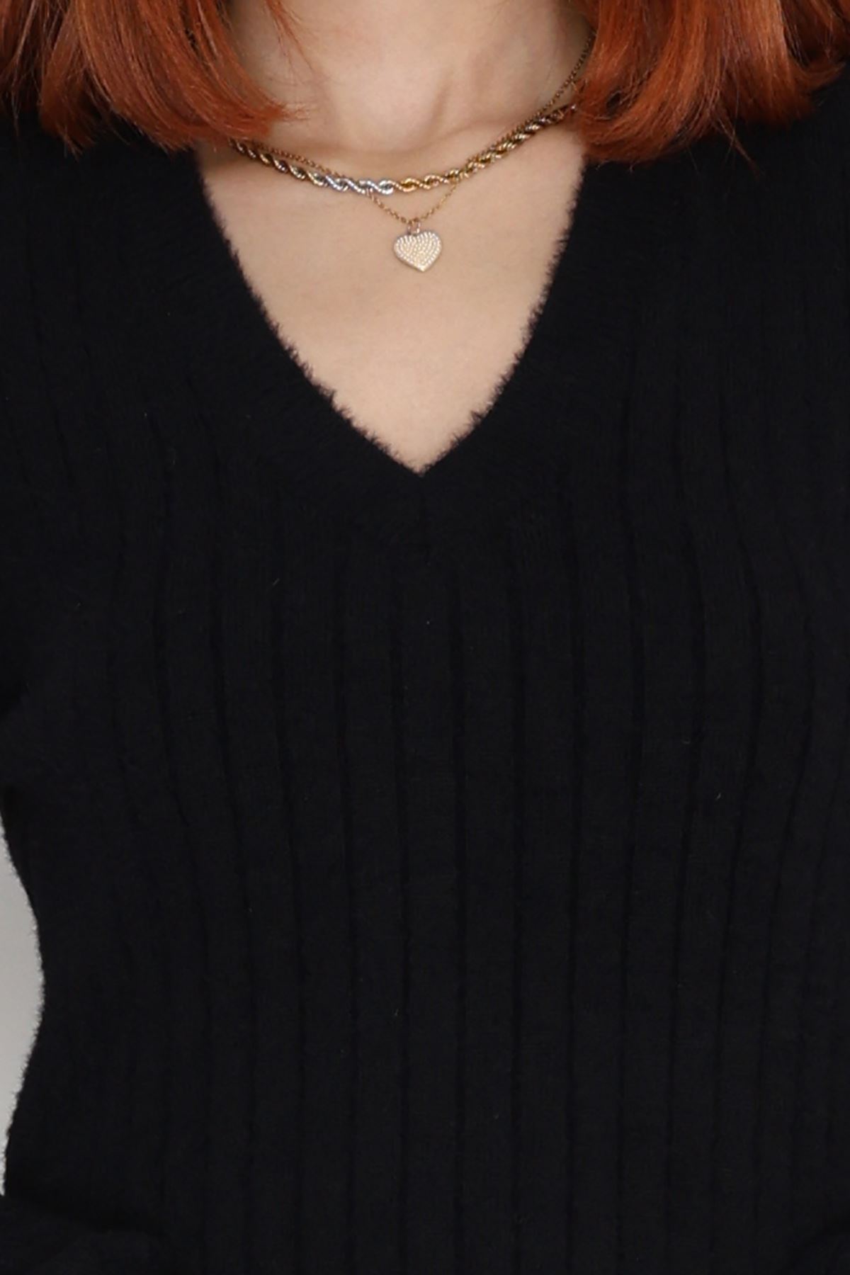 V Yaka Triko Siyah - 2217.1765.