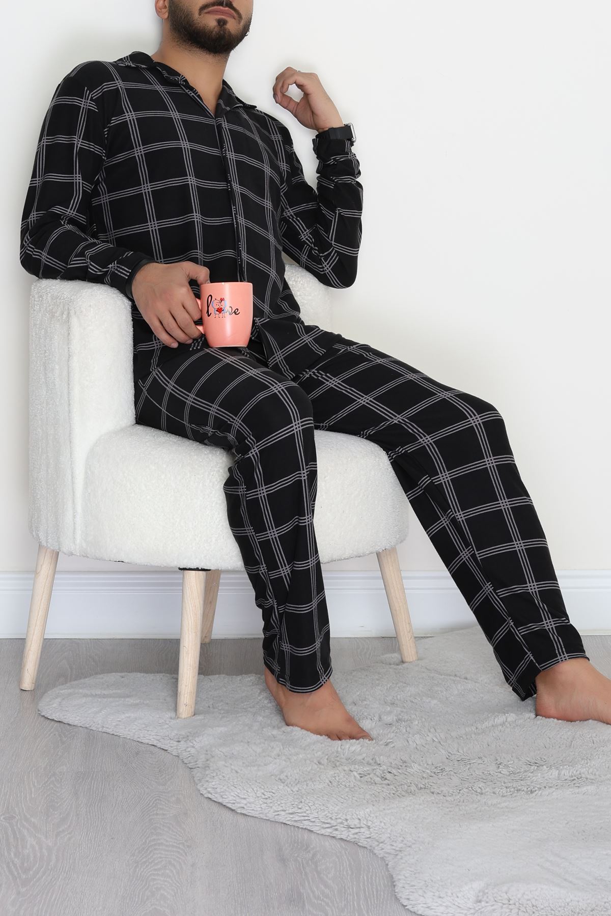 Süet Düğmeli Erkek Pijama Takımı Siyahekose - 755.1287.