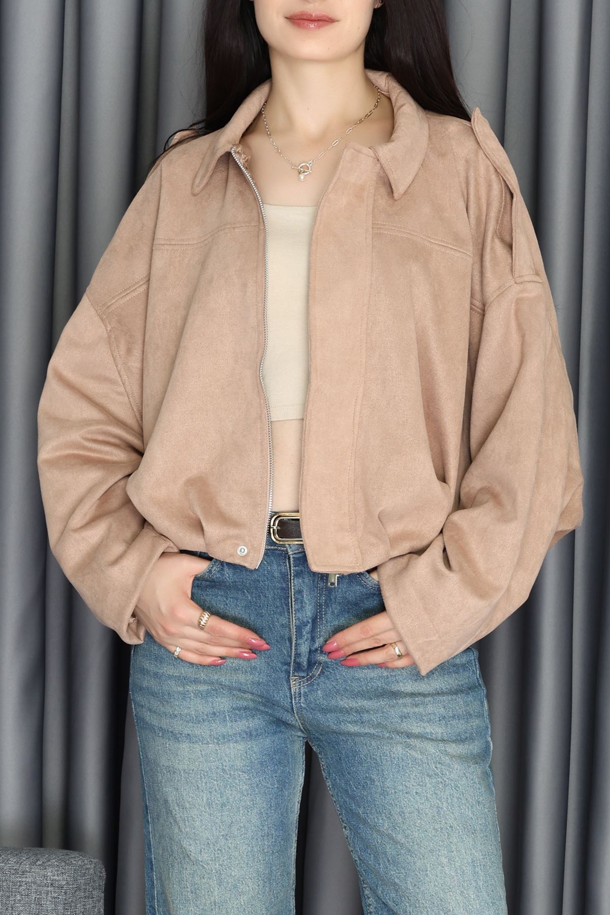 Bomber Süet Ceket Vizon - 51017.155.