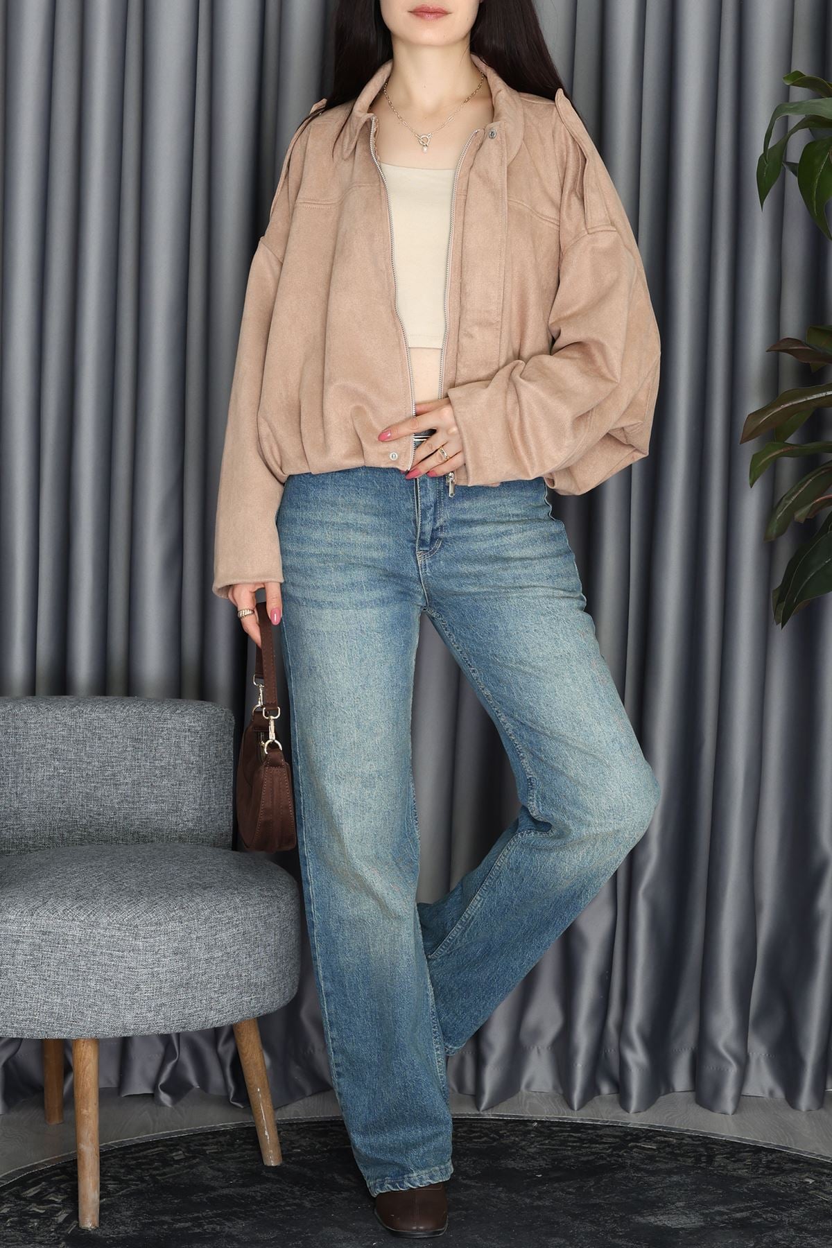 Bomber Süet Ceket Vizon - 51017.155.