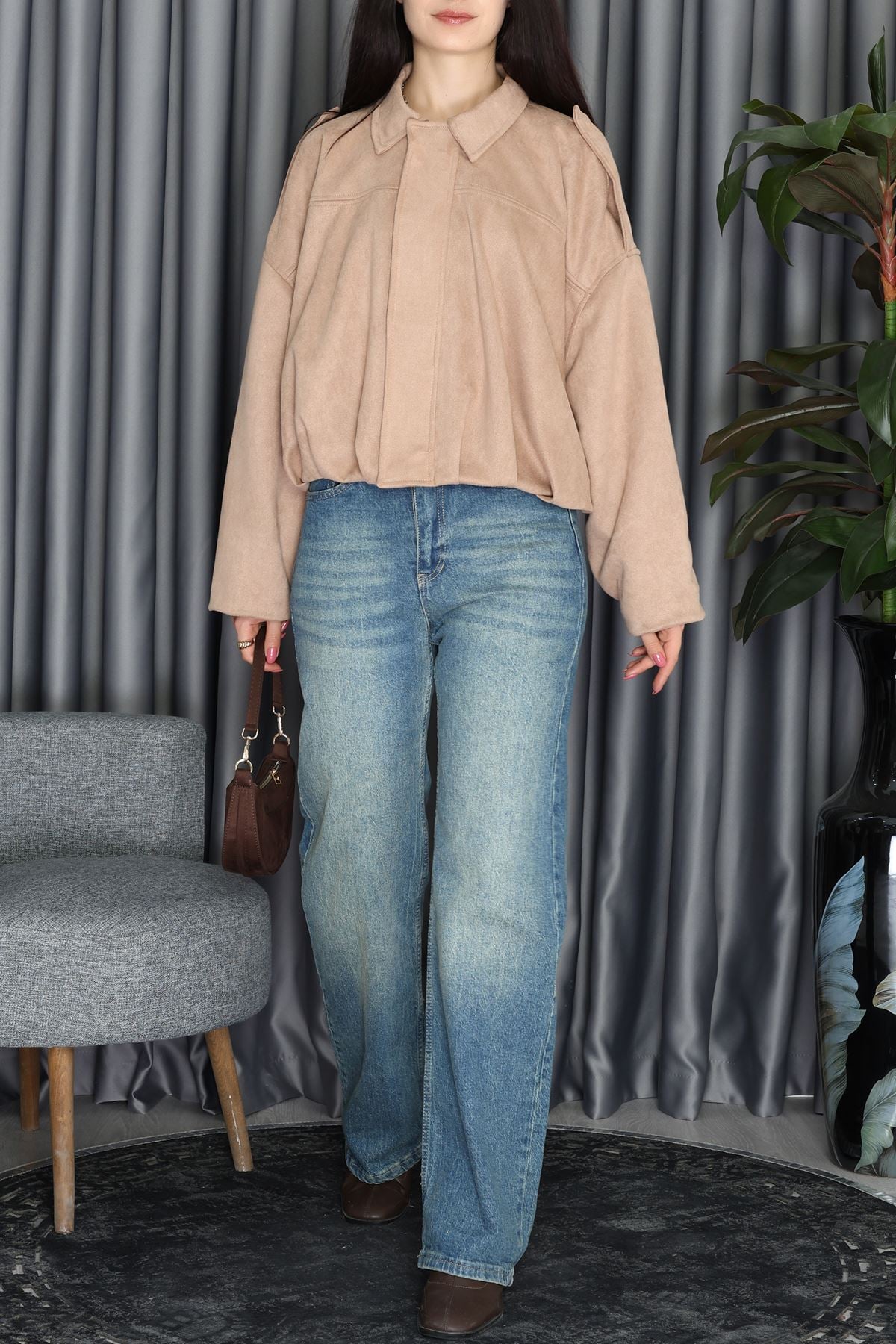 Bomber Süet Ceket Vizon - 51017.155.