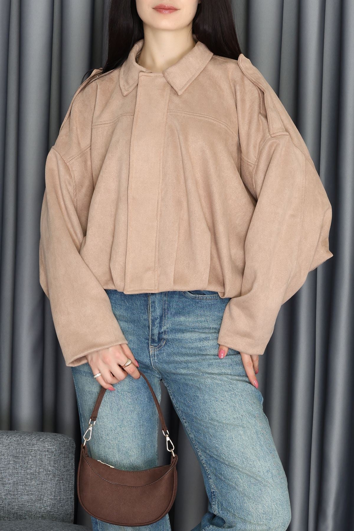 Bomber Süet Ceket Vizon - 51017.155.