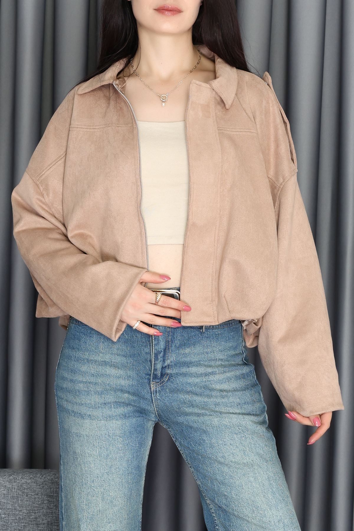 Bomber Süet Ceket Vizon - 51017.155.