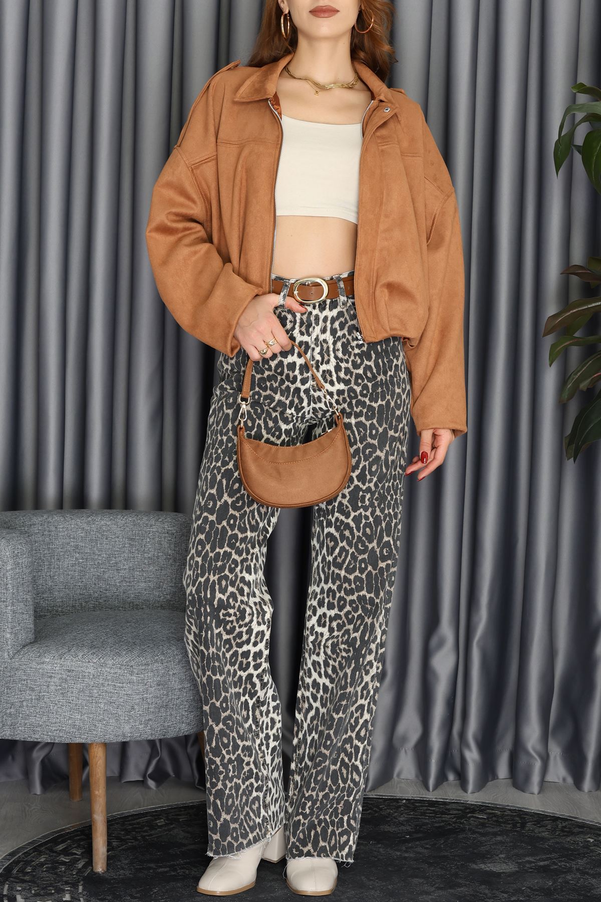 Bomber Süet Ceket Taba - 51017.155.