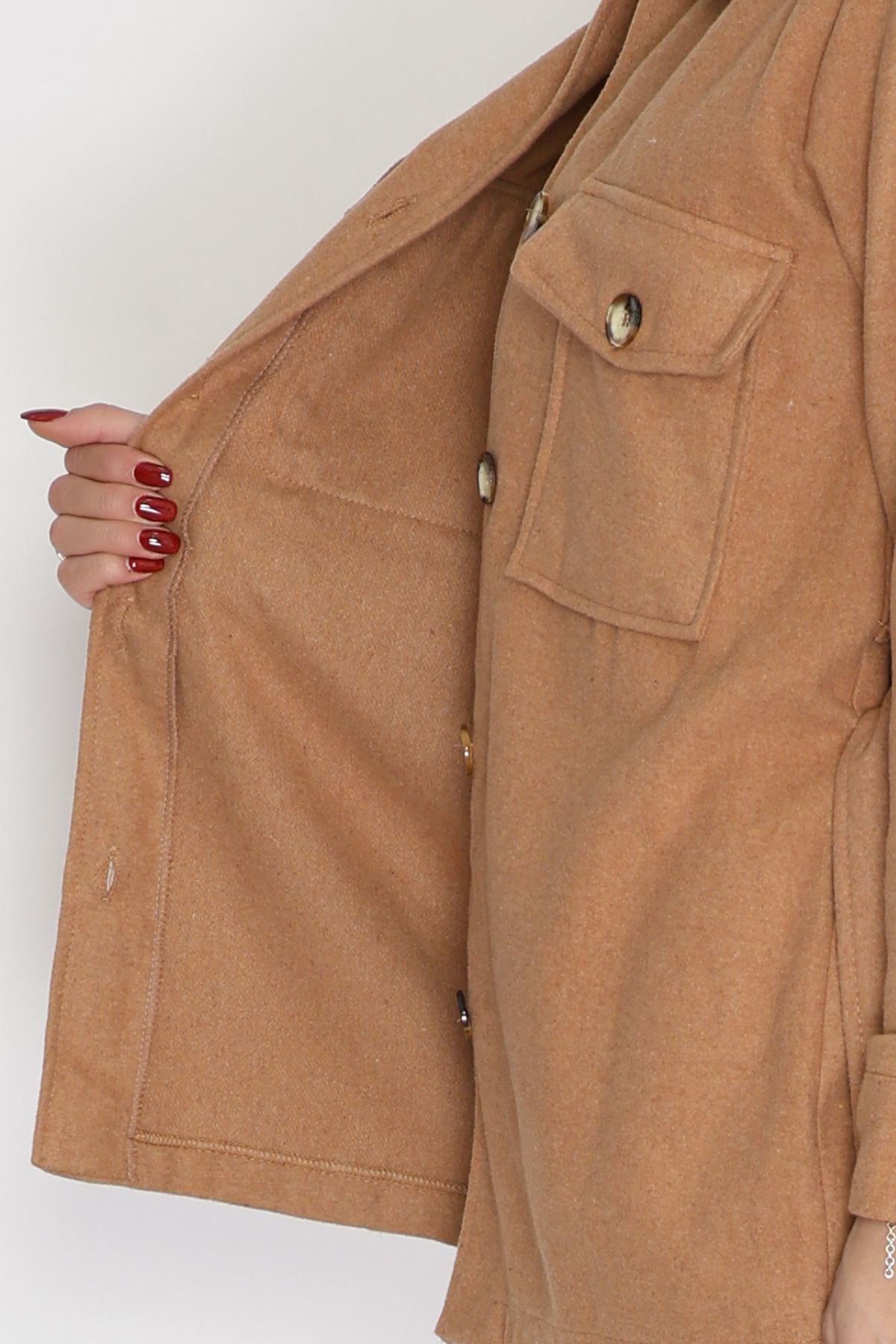 Çift Cepli Kuşaklı Tunik Gömlek Camel - 70991.1775.