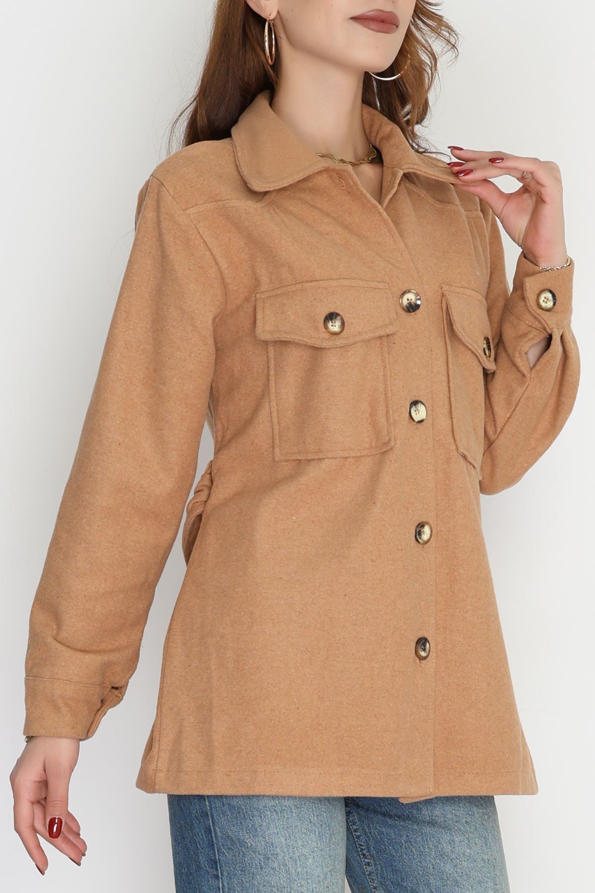Çift Cepli Kuşaklı Tunik Gömlek Camel - 70991.1775.
