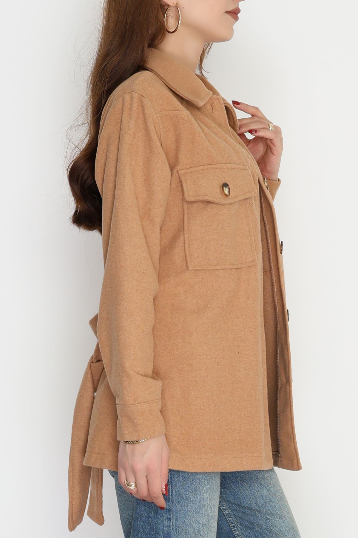 Çift Cepli Kuşaklı Tunik Gömlek Camel - 70991.1775.