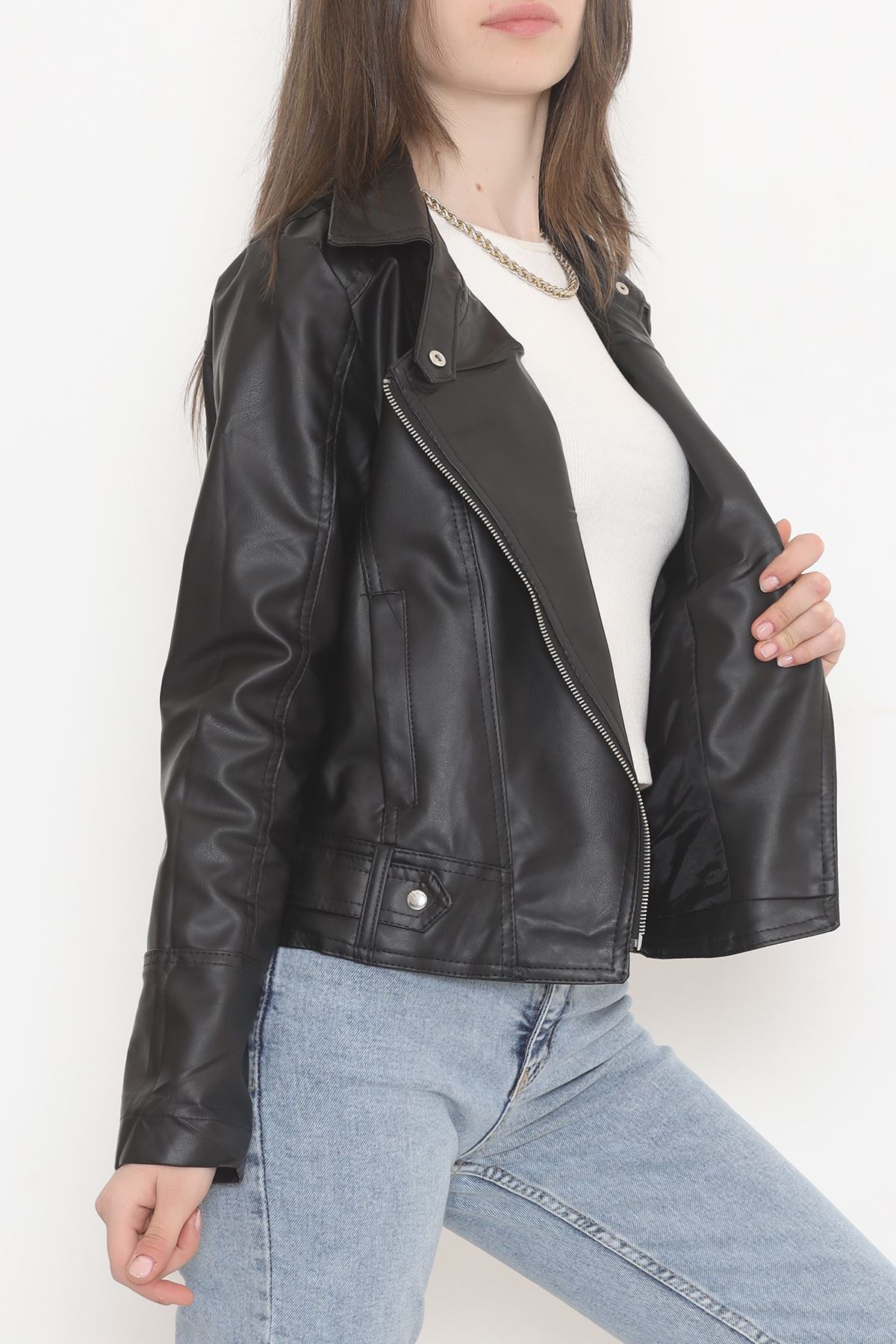 Dik Yaka Deri Ceket Siyah - 1015.146.