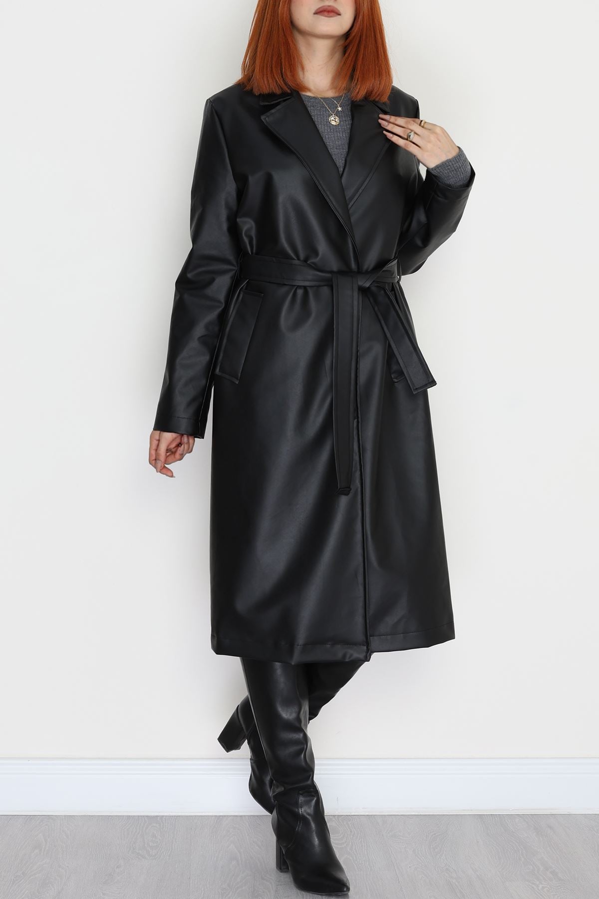 Deri Uzun Trençkot Siyah - 51025.1779.