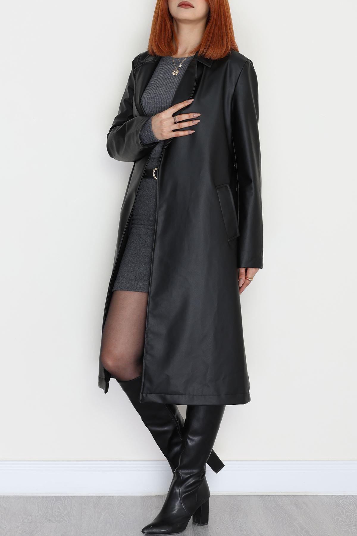 Deri Uzun Trençkot Siyah - 51025.1779.
