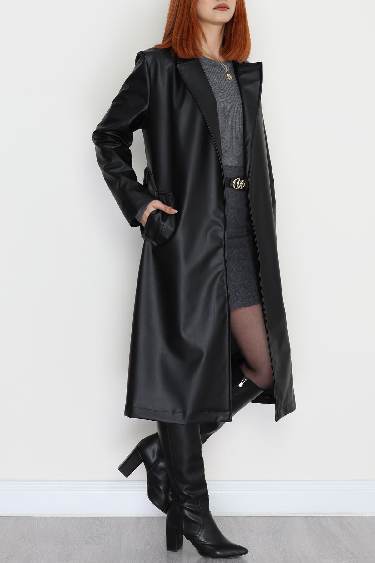 Deri Uzun Trençkot Siyah - 51025.1779.