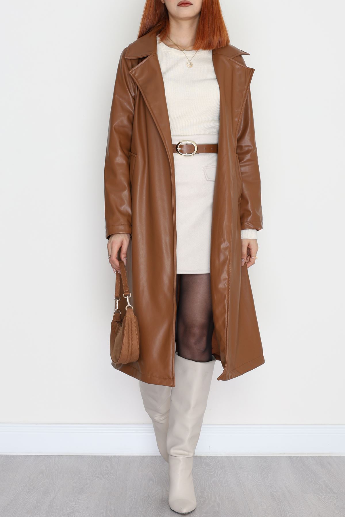 Deri Uzun Trençkot Taba - 51025.1779.