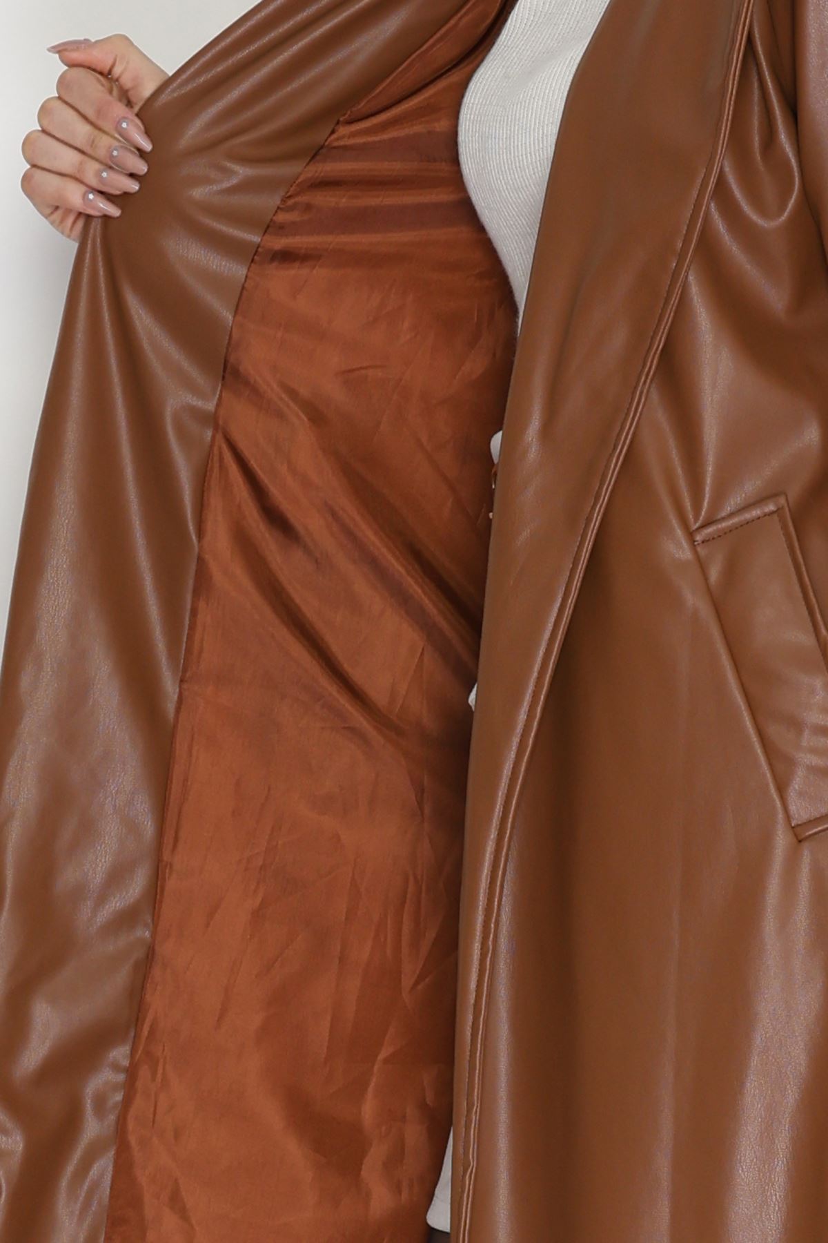 Deri Uzun Trençkot Taba - 51025.1779.