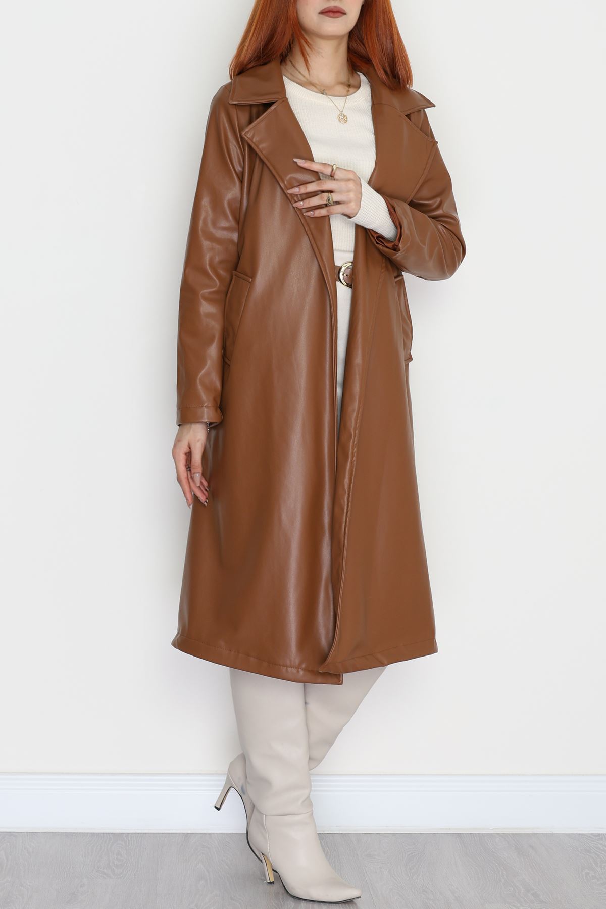 Deri Uzun Trençkot Taba - 51025.1779.