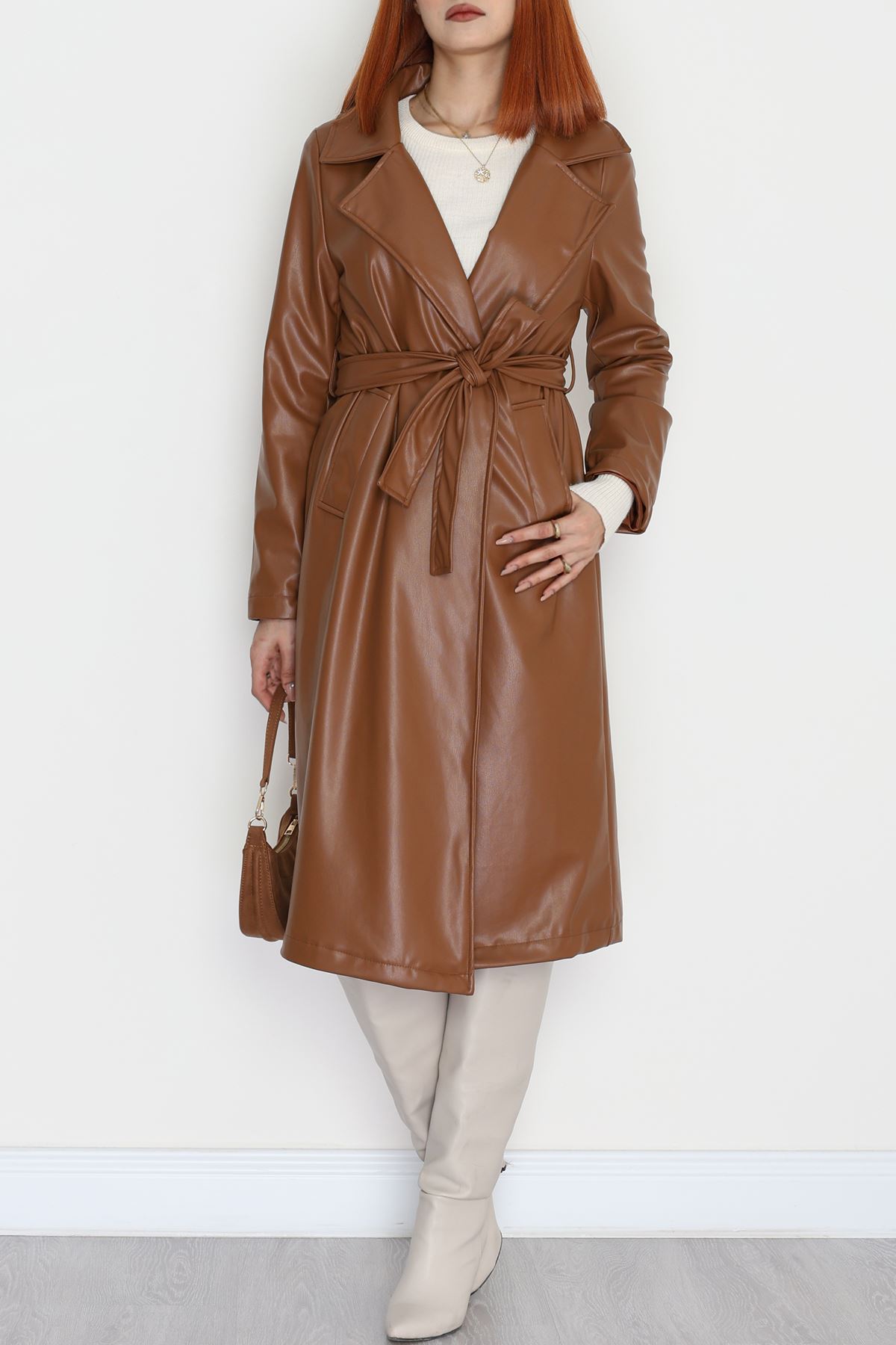 Deri Uzun Trençkot Taba - 51025.1779.