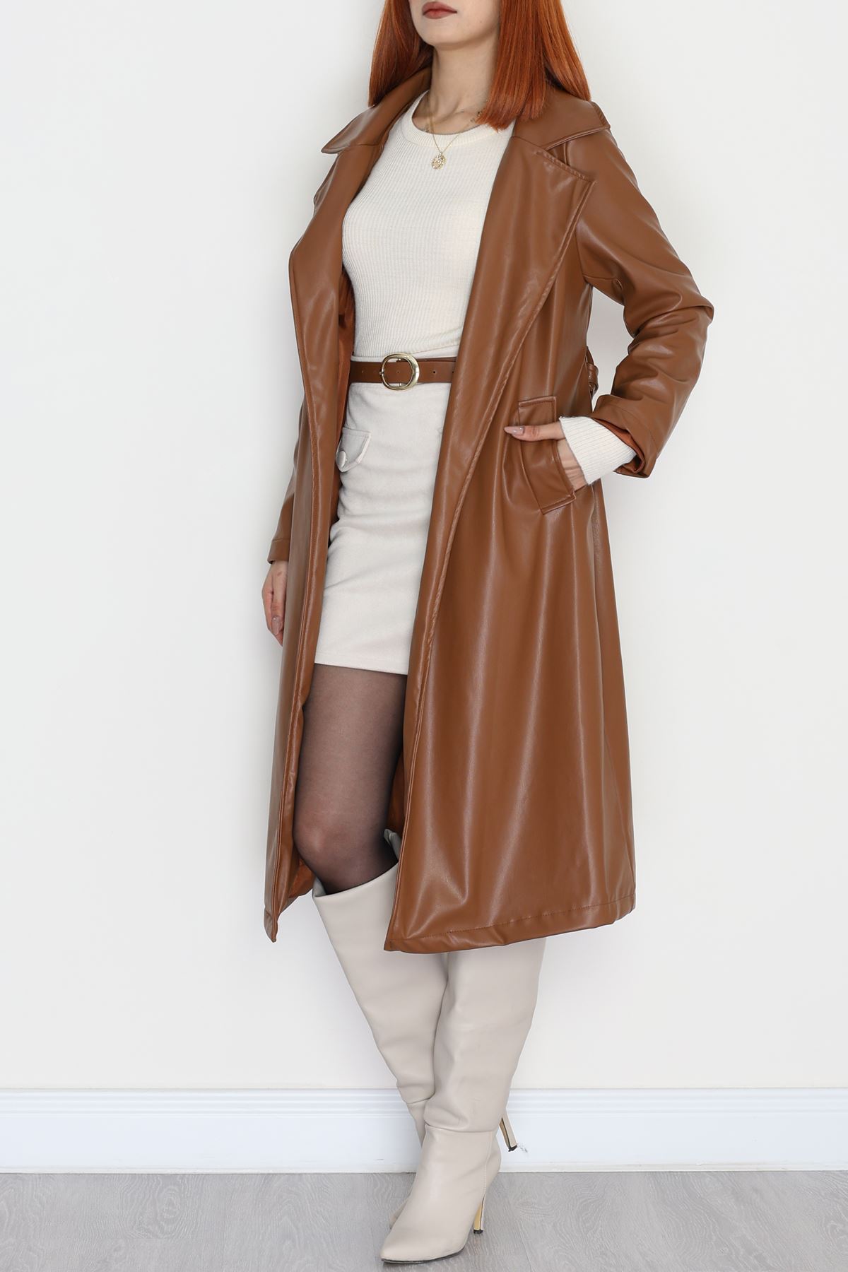 Deri Uzun Trençkot Taba - 51025.1779.