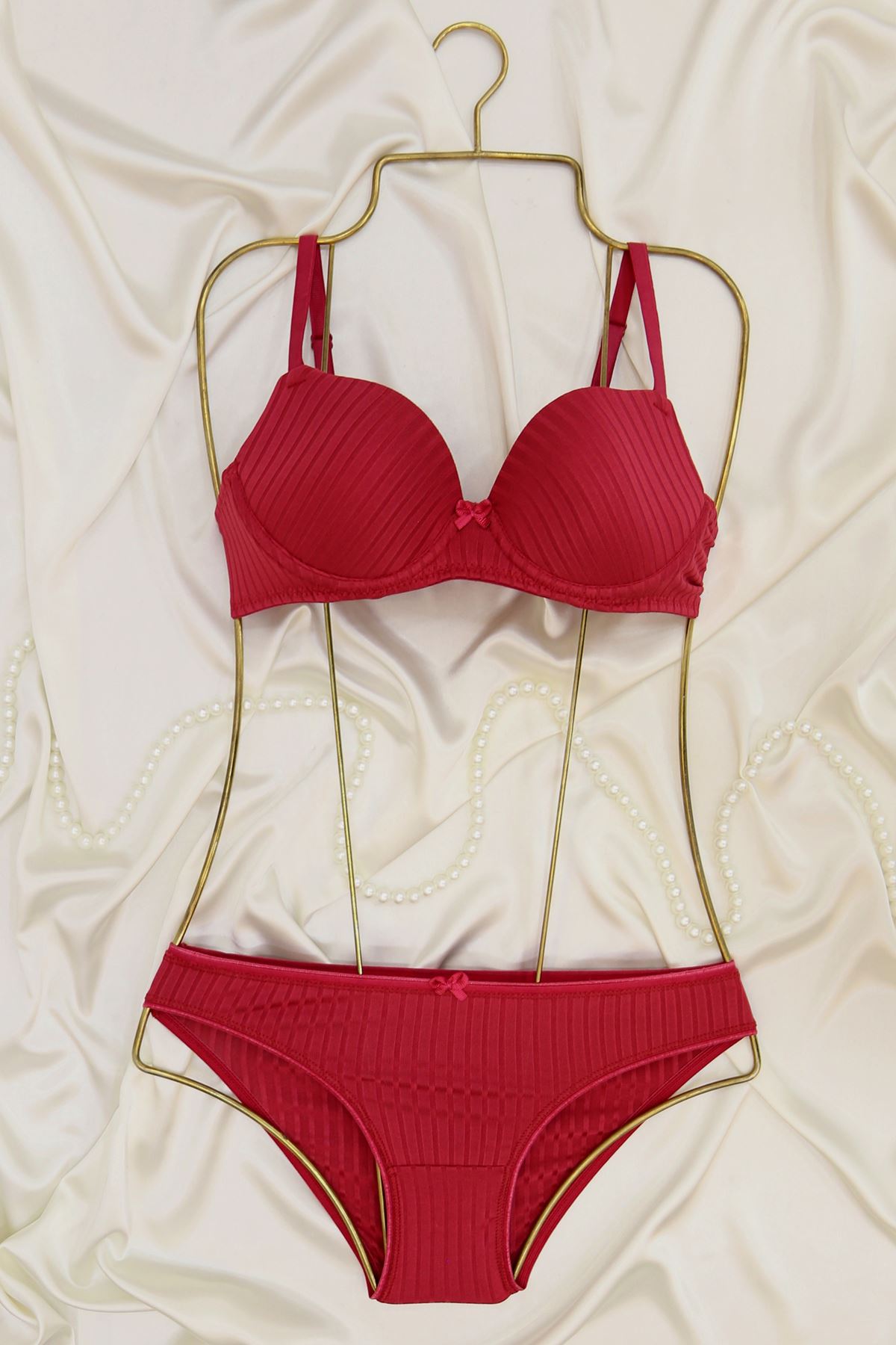 Sütyen Takım Fitilli Boş Kap Vişne - 2554-B.1783.