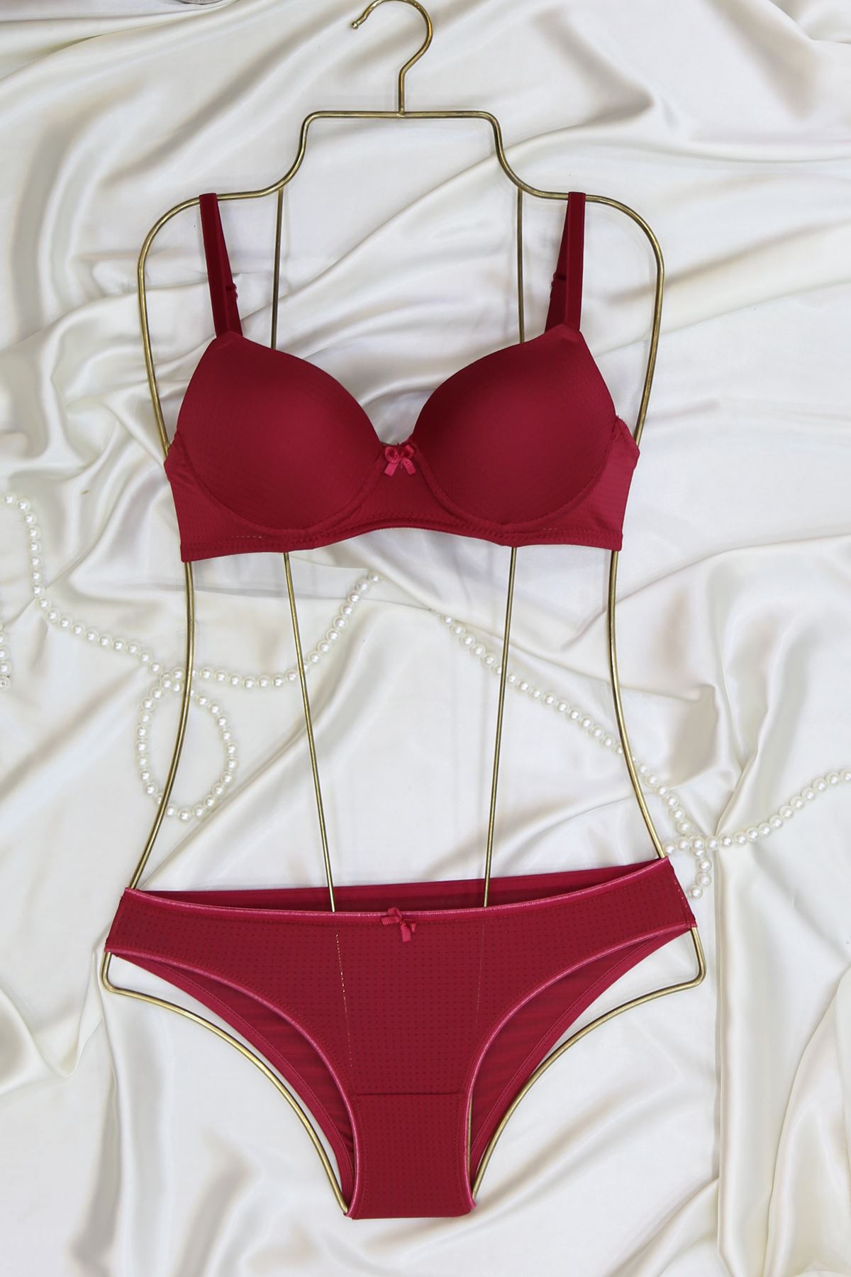 Sütyen Takım Delikli Boş Vişne - 2540-B.1783.