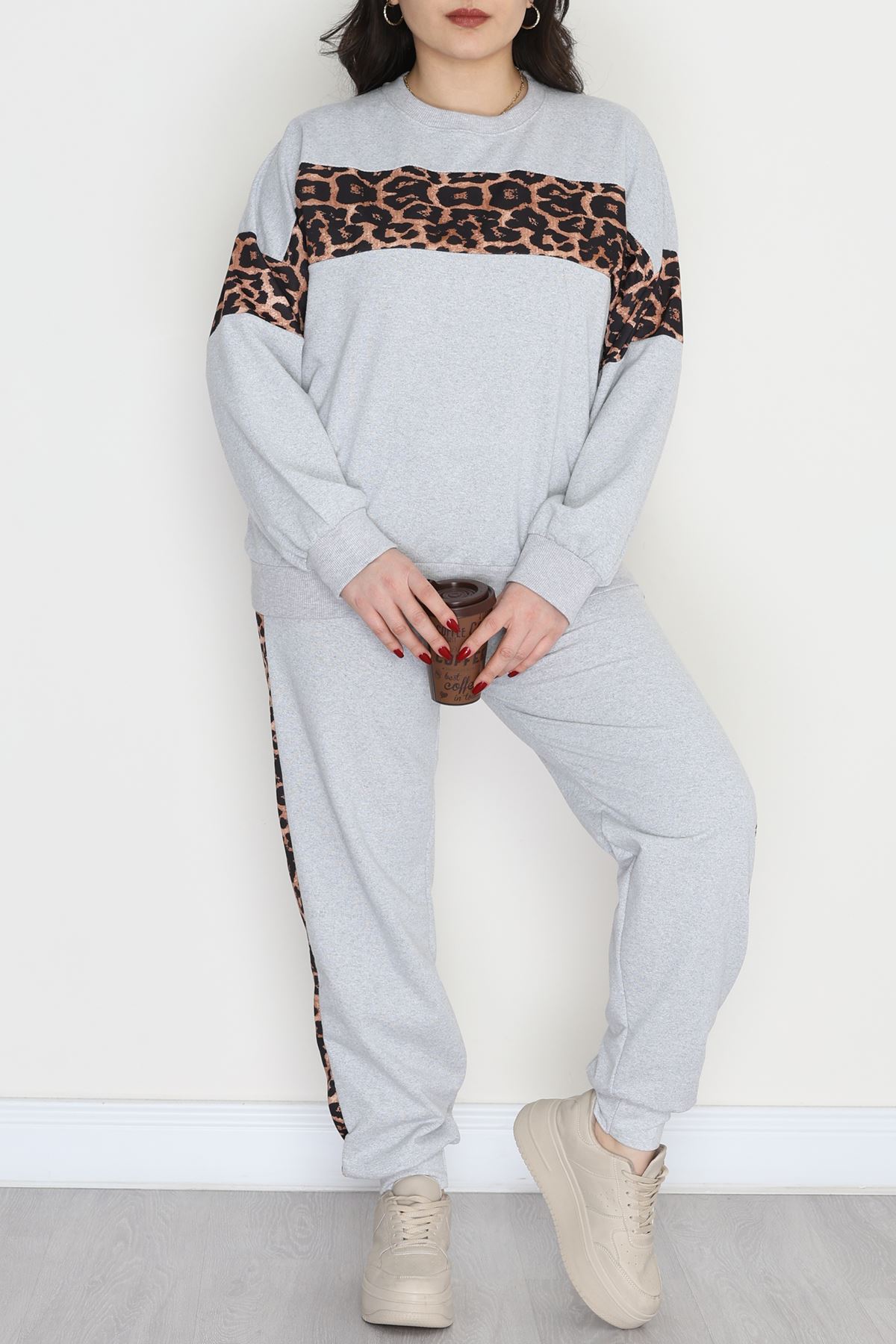 Garnili 2 İplik Büyük Beden Eşofman Takımı Gri - 50782.1857.