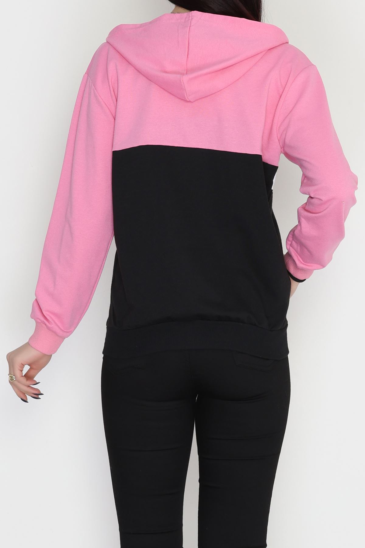Kapşonlu Fermuarlı Sweat Siyahpembe - 41853.1005.