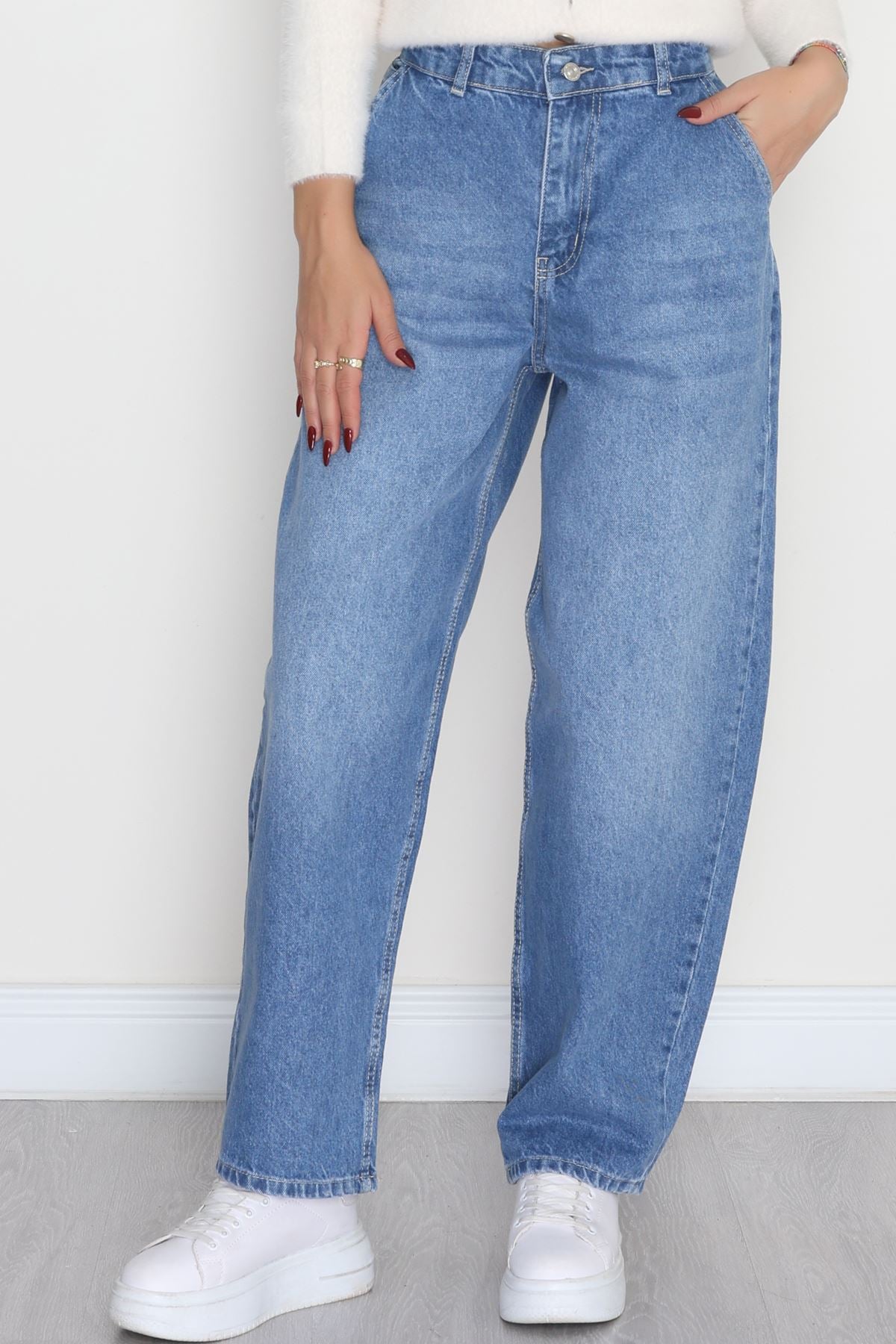 Yan Cepli Baggy Kot Pantolon Mavi - 31503.1184.