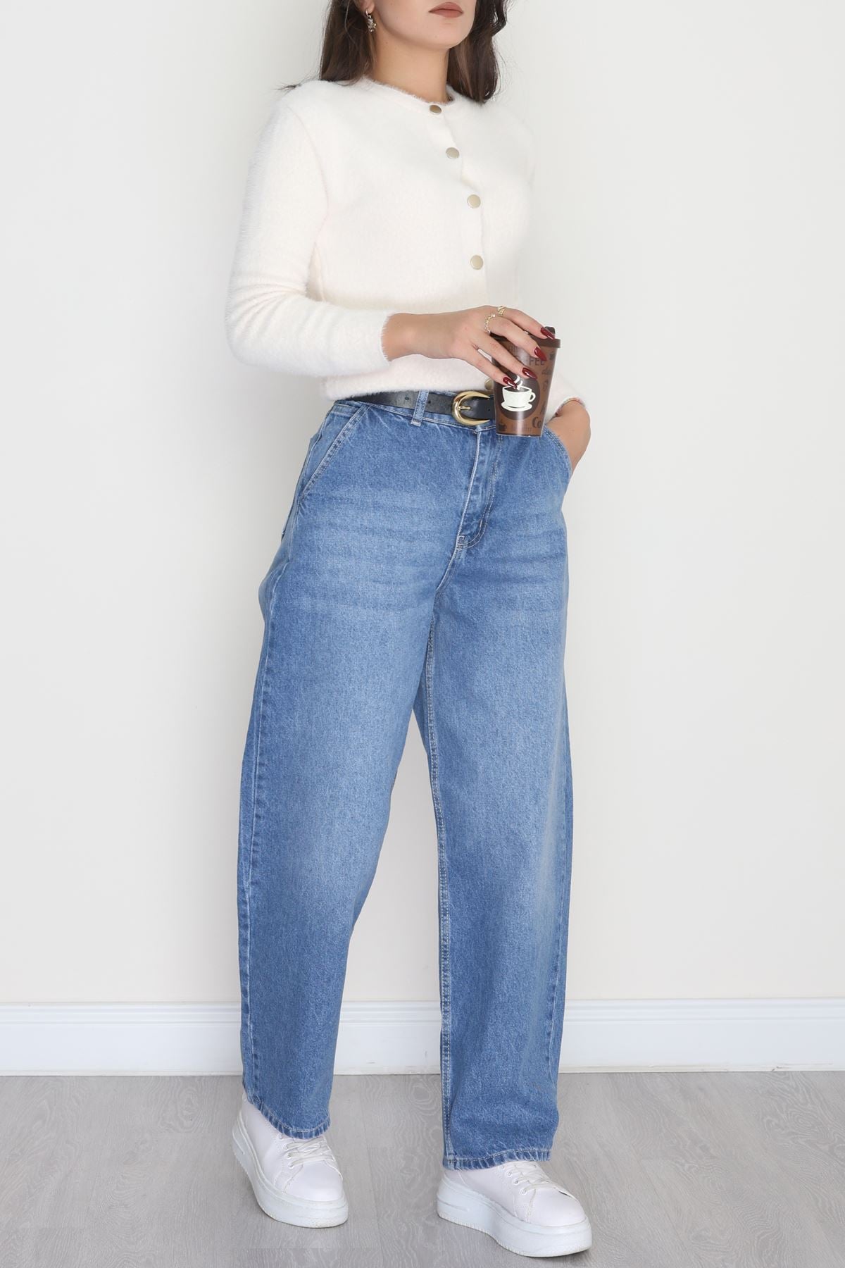 Yan Cepli Baggy Kot Pantolon Mavi - 31503.1184.