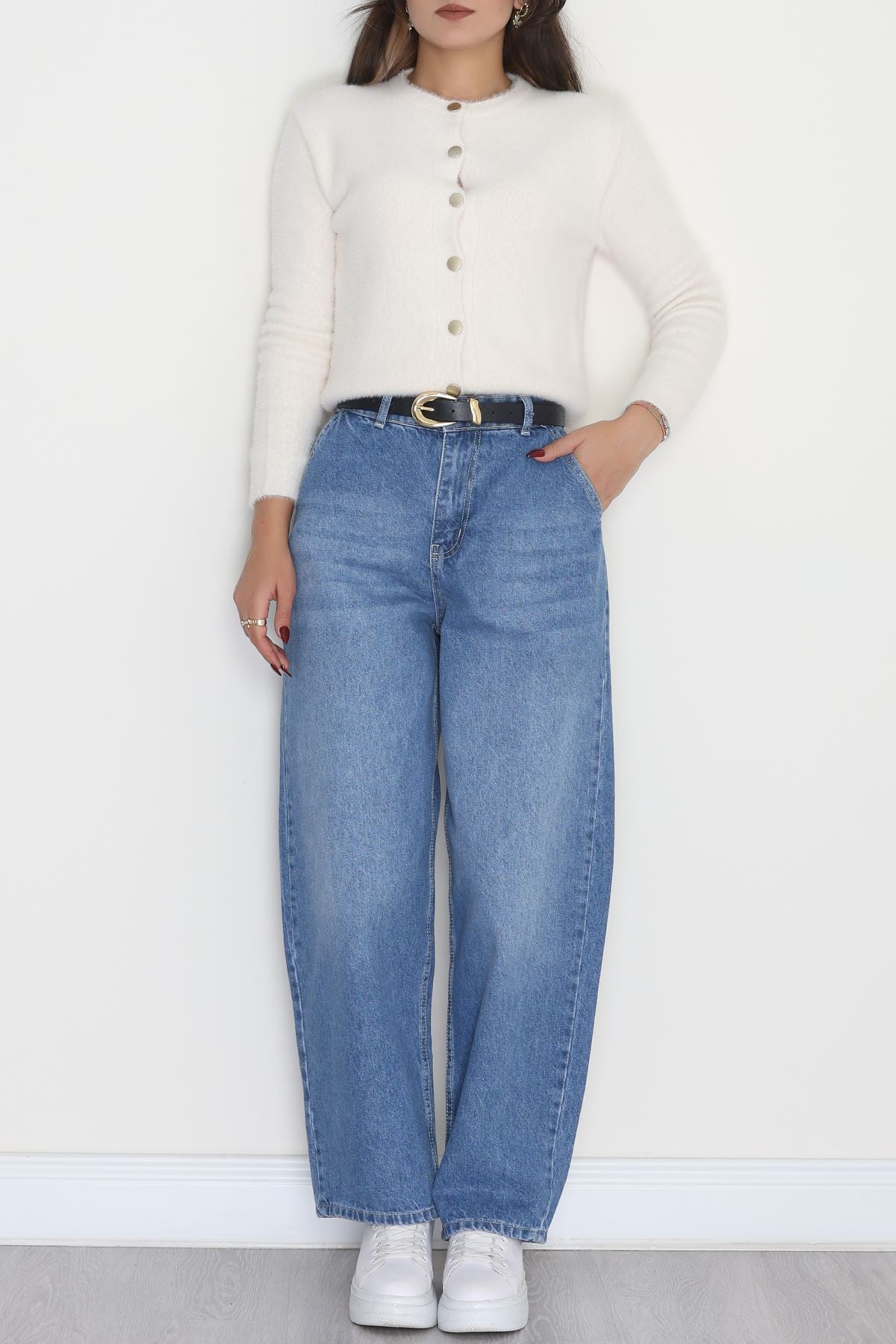 Yan Cepli Baggy Kot Pantolon Mavi - 31503.1184.