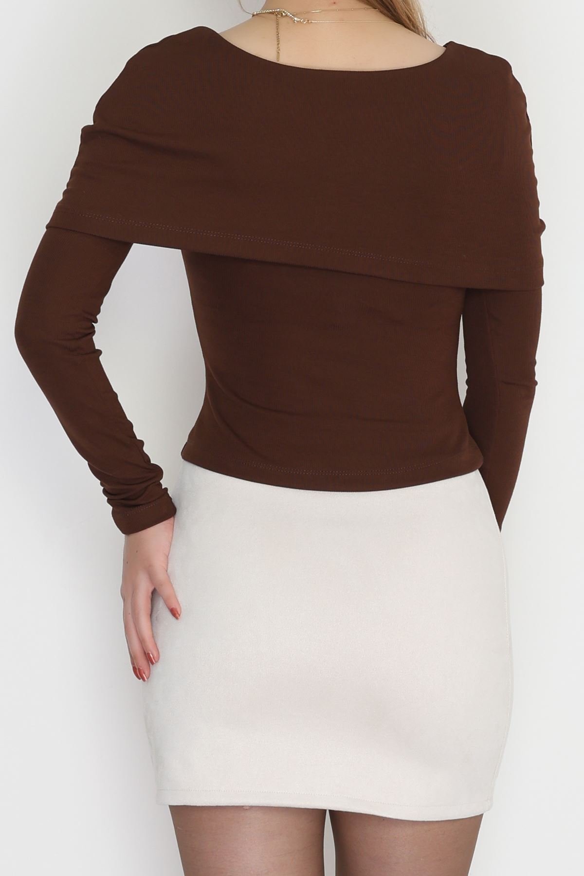 Fitilli Modal Kumaş Fiyonk Detay Bluz Kahve - 70871.1918.