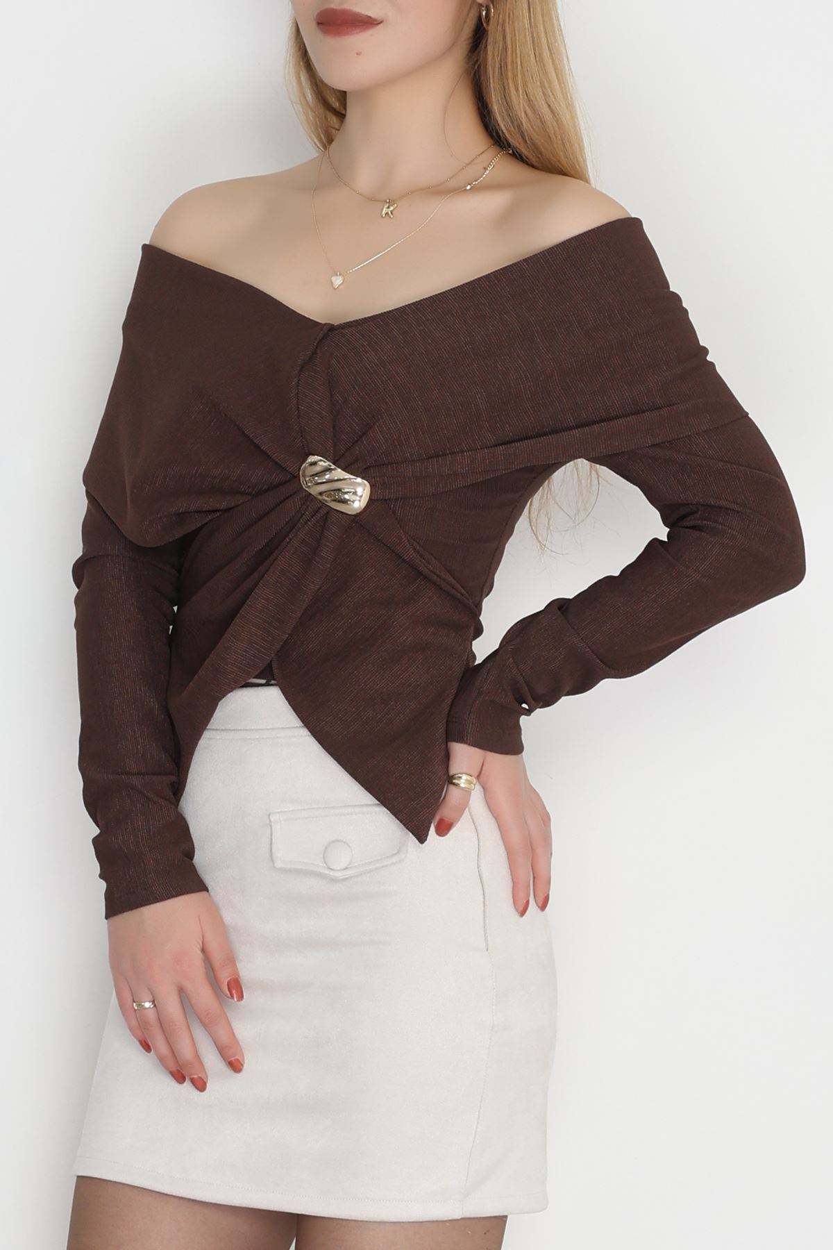 Elegant Kumaş Toka Detay Bluz Kahve - 70872.1918.