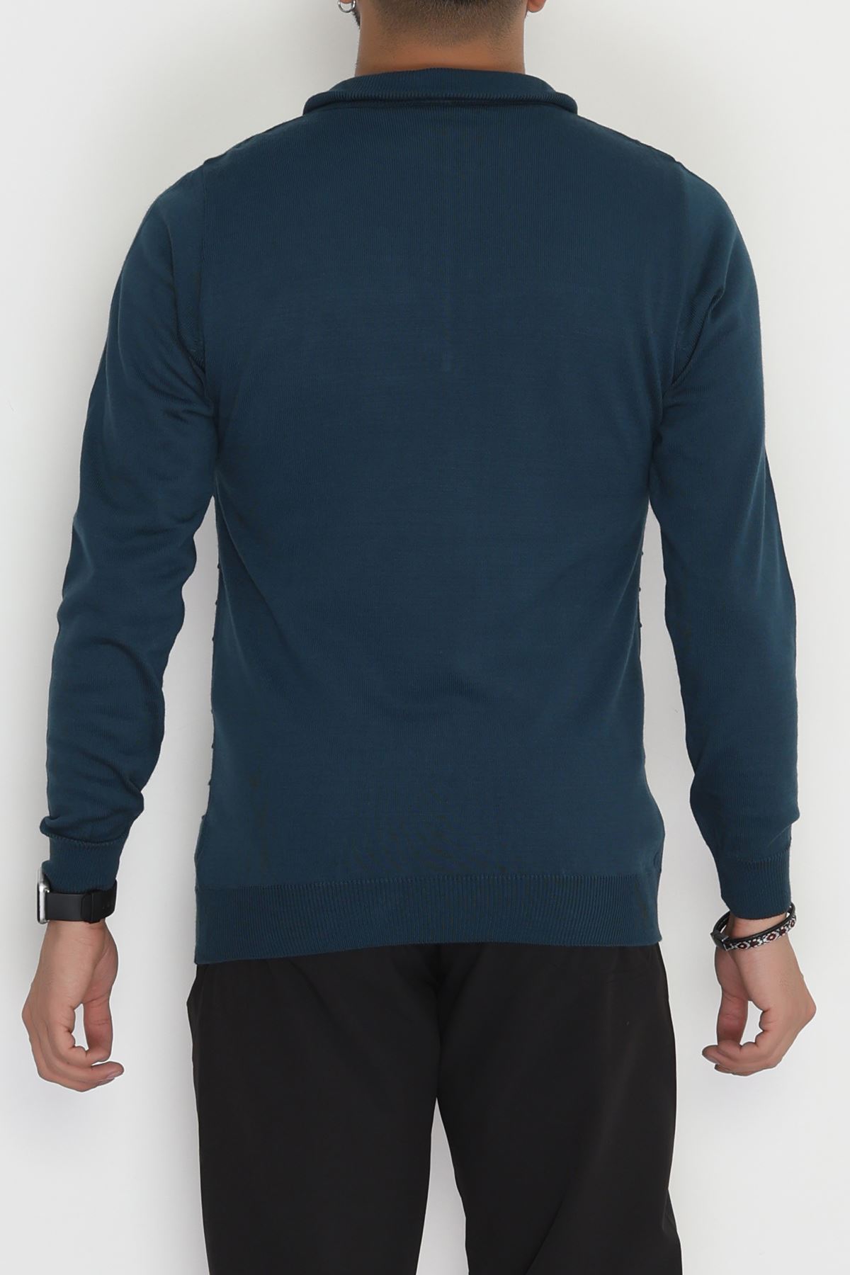 Yakası Fermuarlı Erkek Triko Petrol - 2550.2052.
